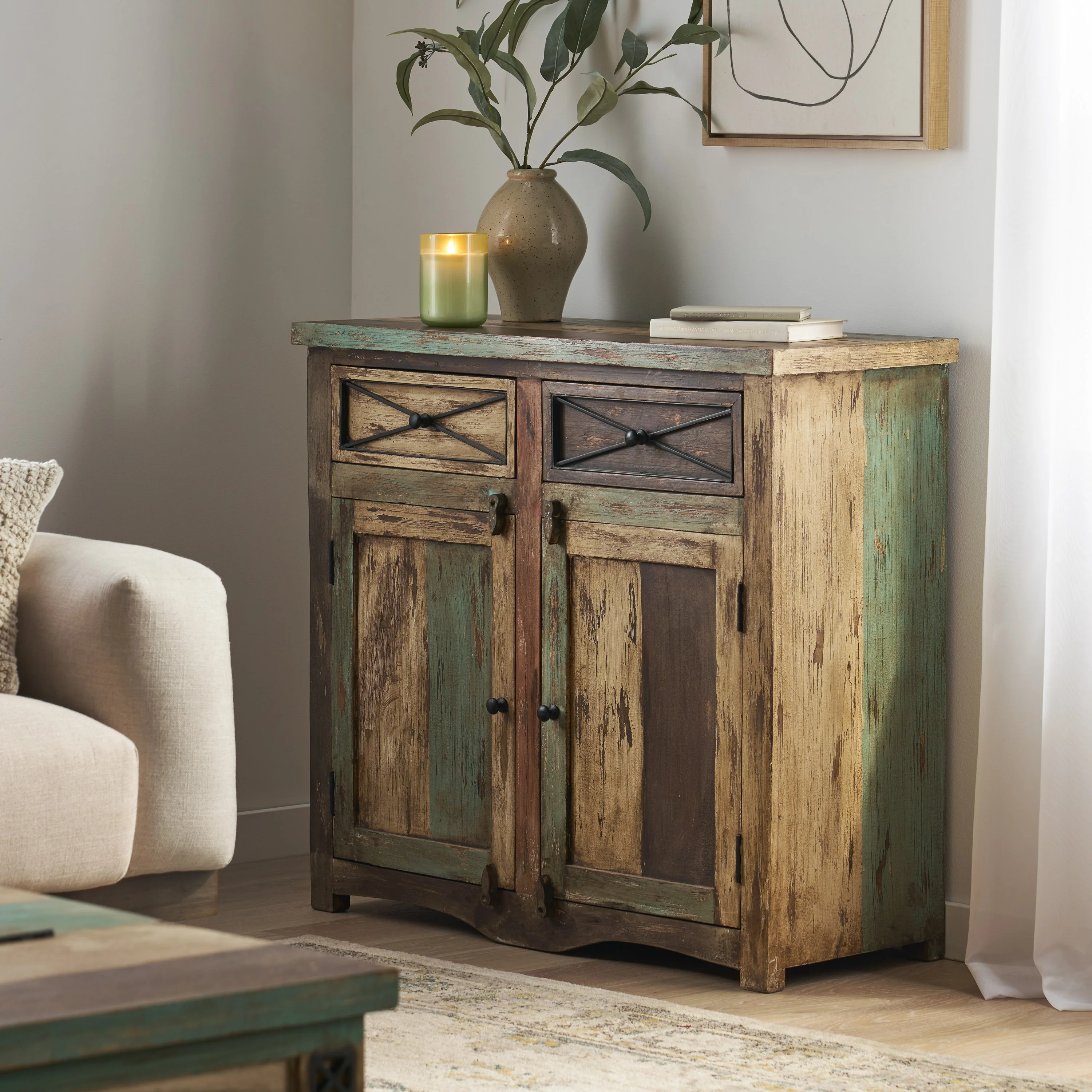 Tracey Handmade Distressed Mango Wood 39 Inch Sideboard, Multicolored - furnishings