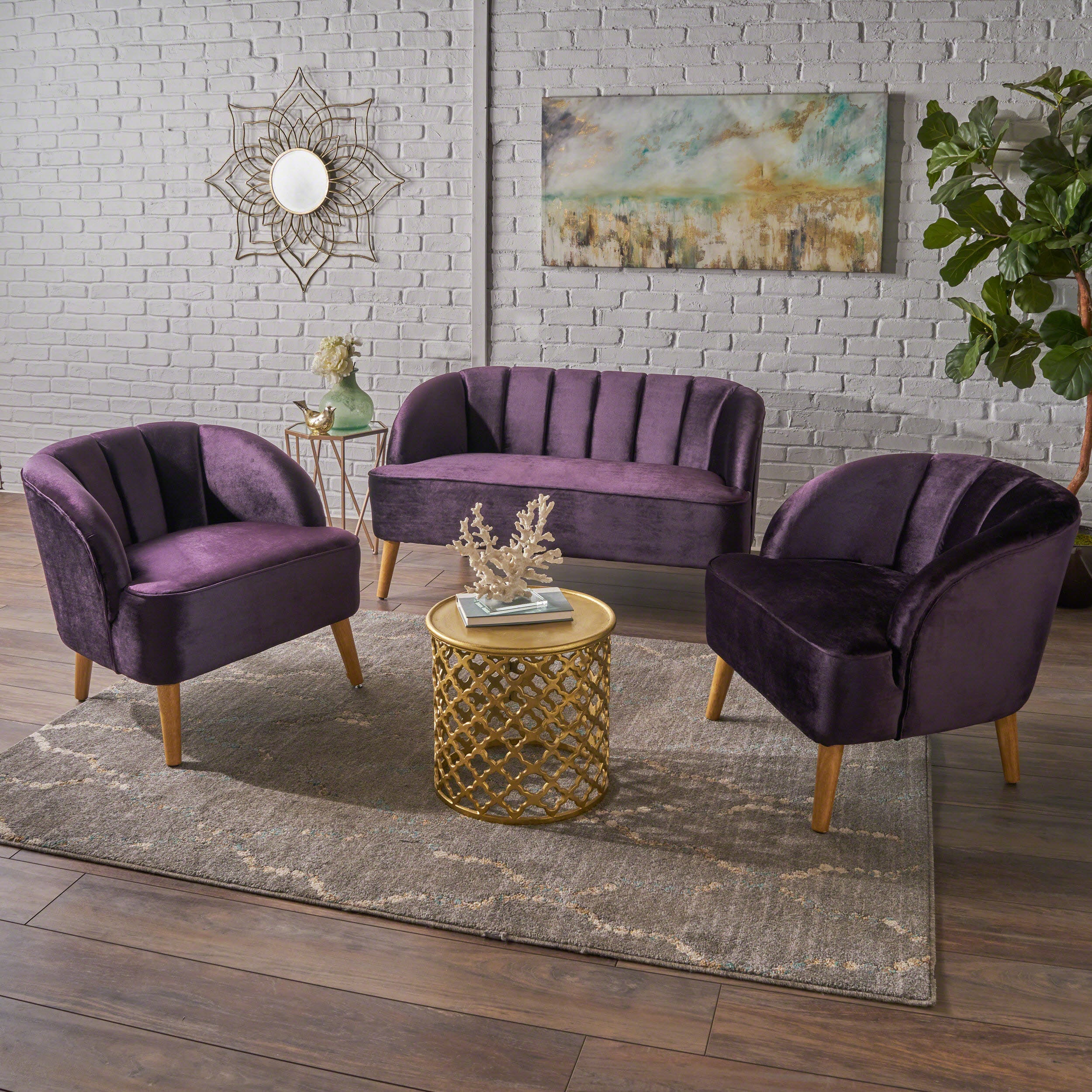 Scarlett Velvet 3-Piece Velvet Chairs & Couch Living Room Set - furnishings
