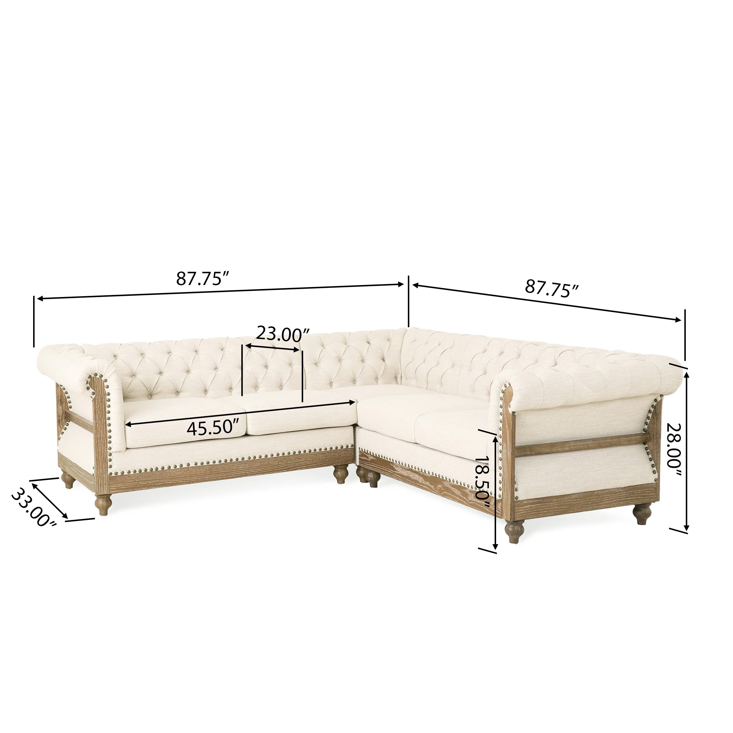 Alejandro Chesterfield Tufted Fabric 5 Seater Sectional Sofa with Nailhead Trim - furnishings