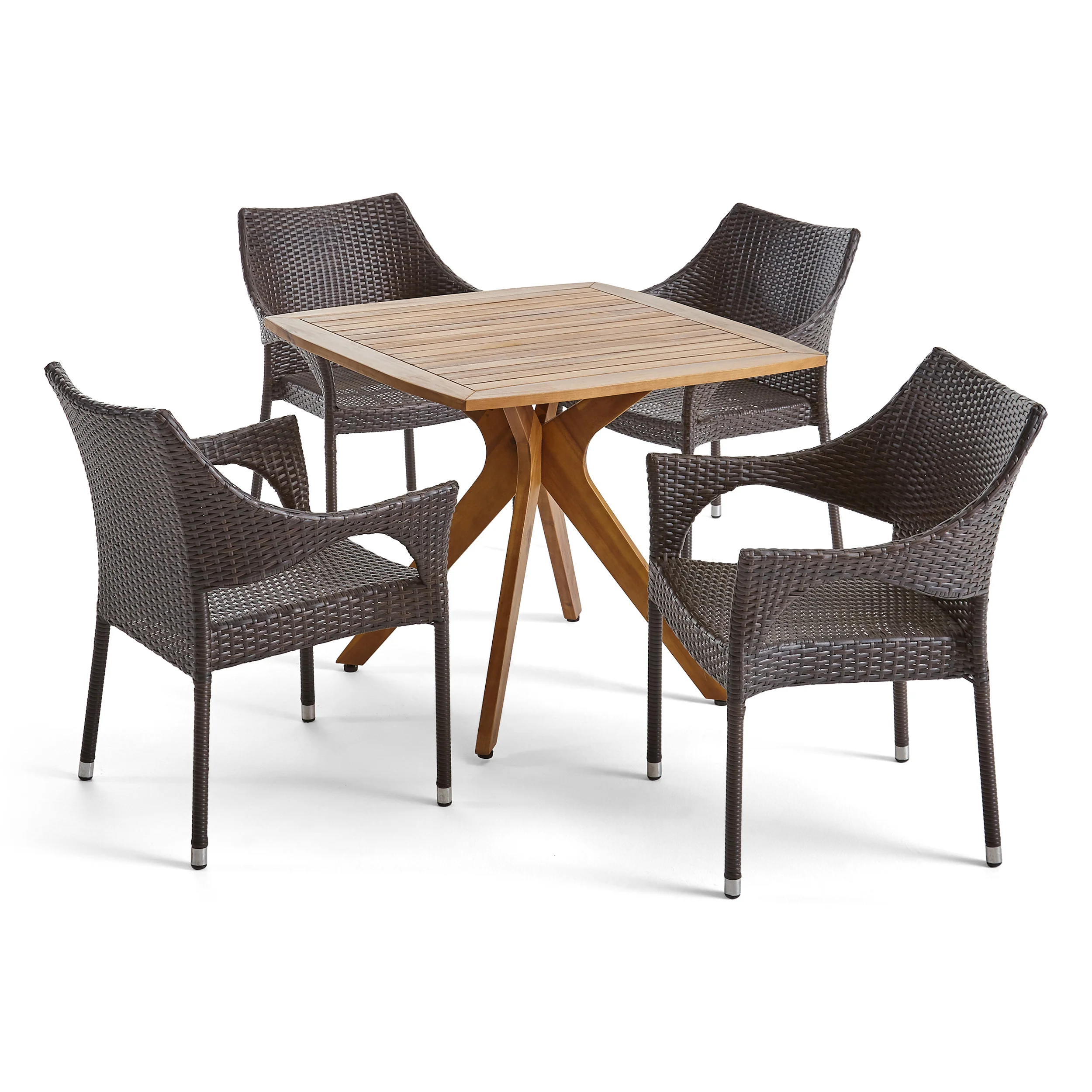 Declan Outdoor 5 Piece Wood and Wicker Dining Set - furnishings