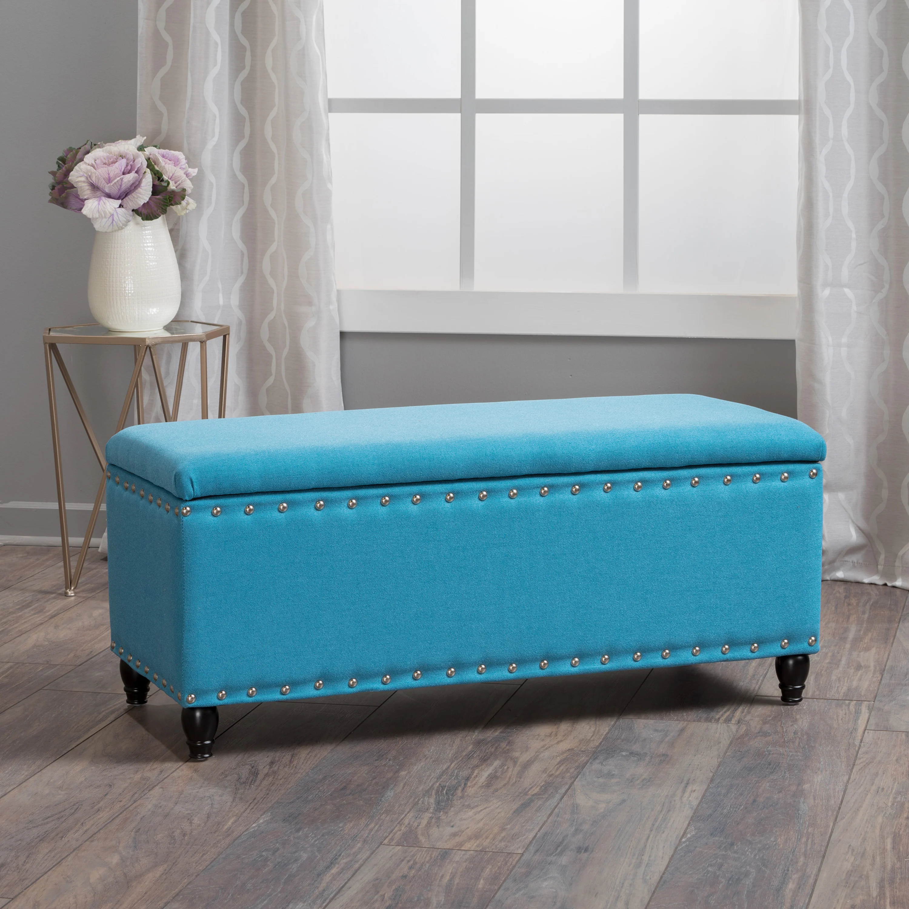 Tatiana Contemporary Fabric Storage Ottoman with Nailhead Trim - furnishings