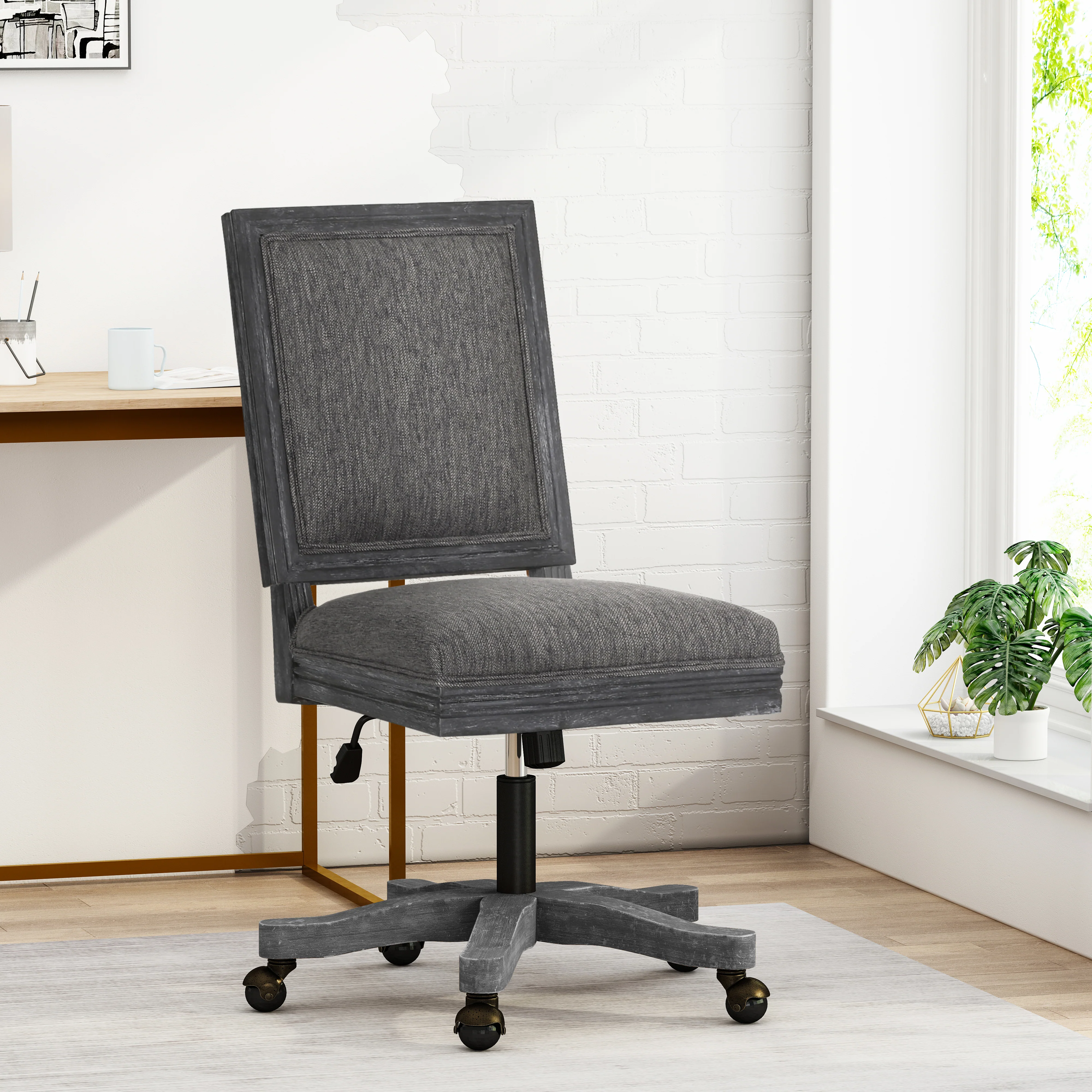 McGillen Rustic Upholstered Swivel Office Chair - furnishings