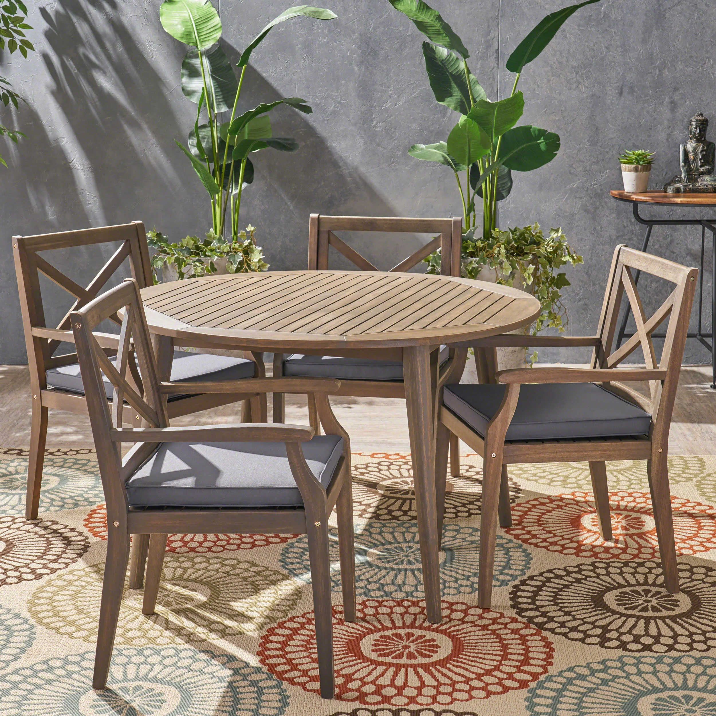 Jenson Outdoor 5 Piece Acacia Wood Dining Set with Cushions - furnishings