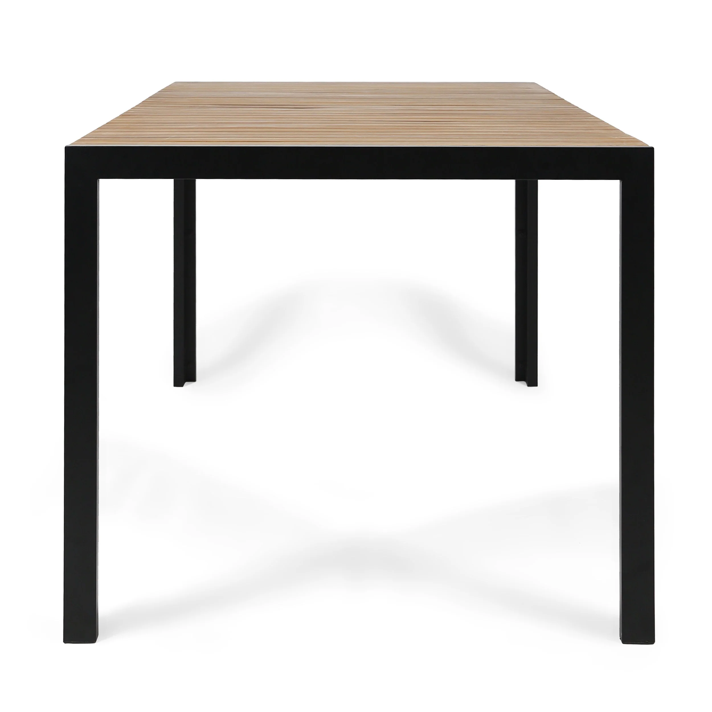 Monica Outdoor 6-Seater Rectangular Acacia Wood Dining Set, Teak and Black - furnishings