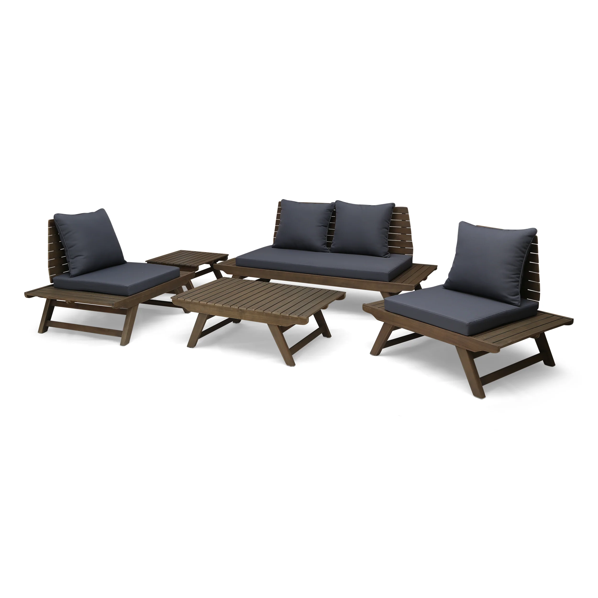 Martha Outdoor Acacia Wood 4 Seater Chat Set with Side Table and Coffee Table - furnishings
