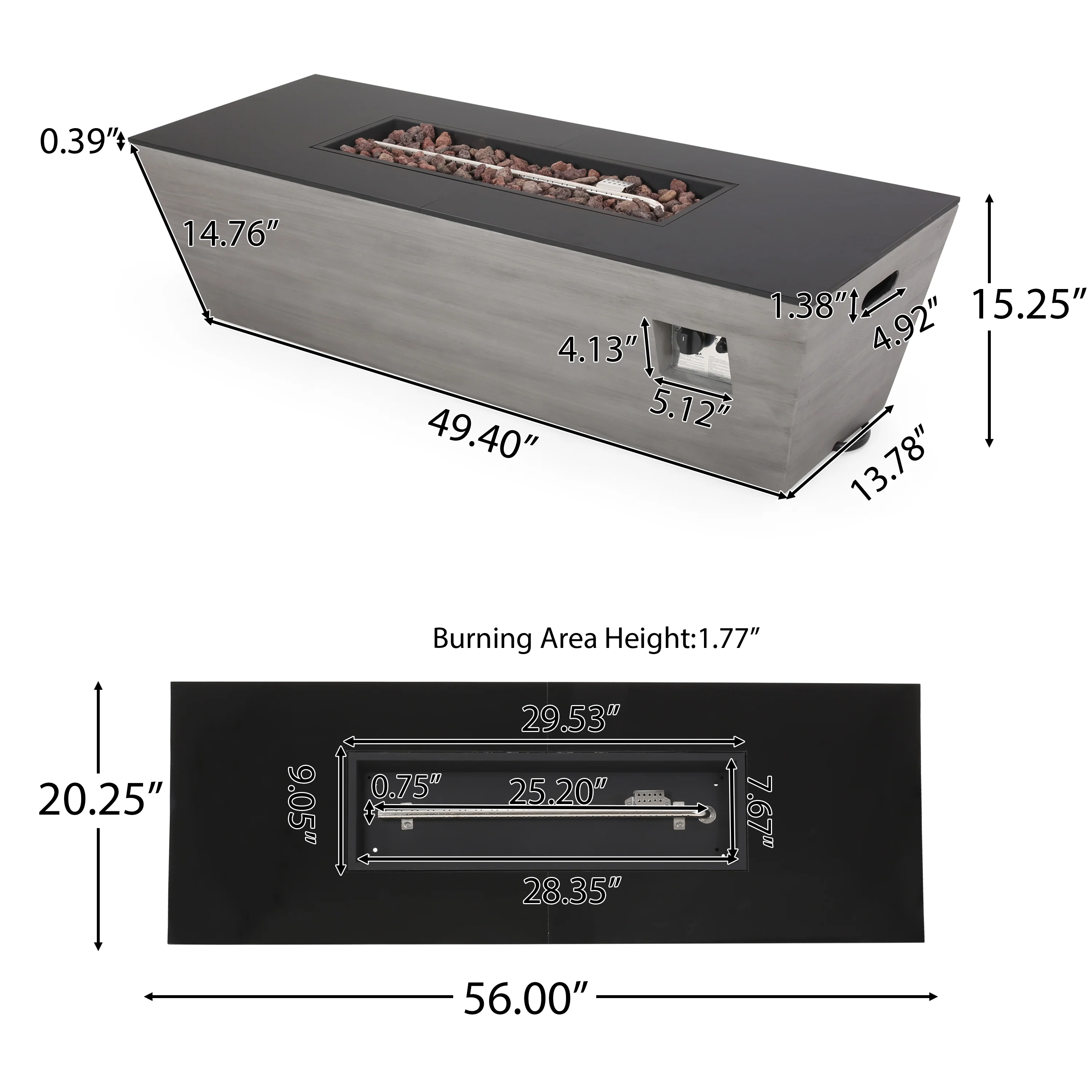 Mattie Outdoor 56-Inch Rectangular Fire Pit with Tank Holder - furnishings