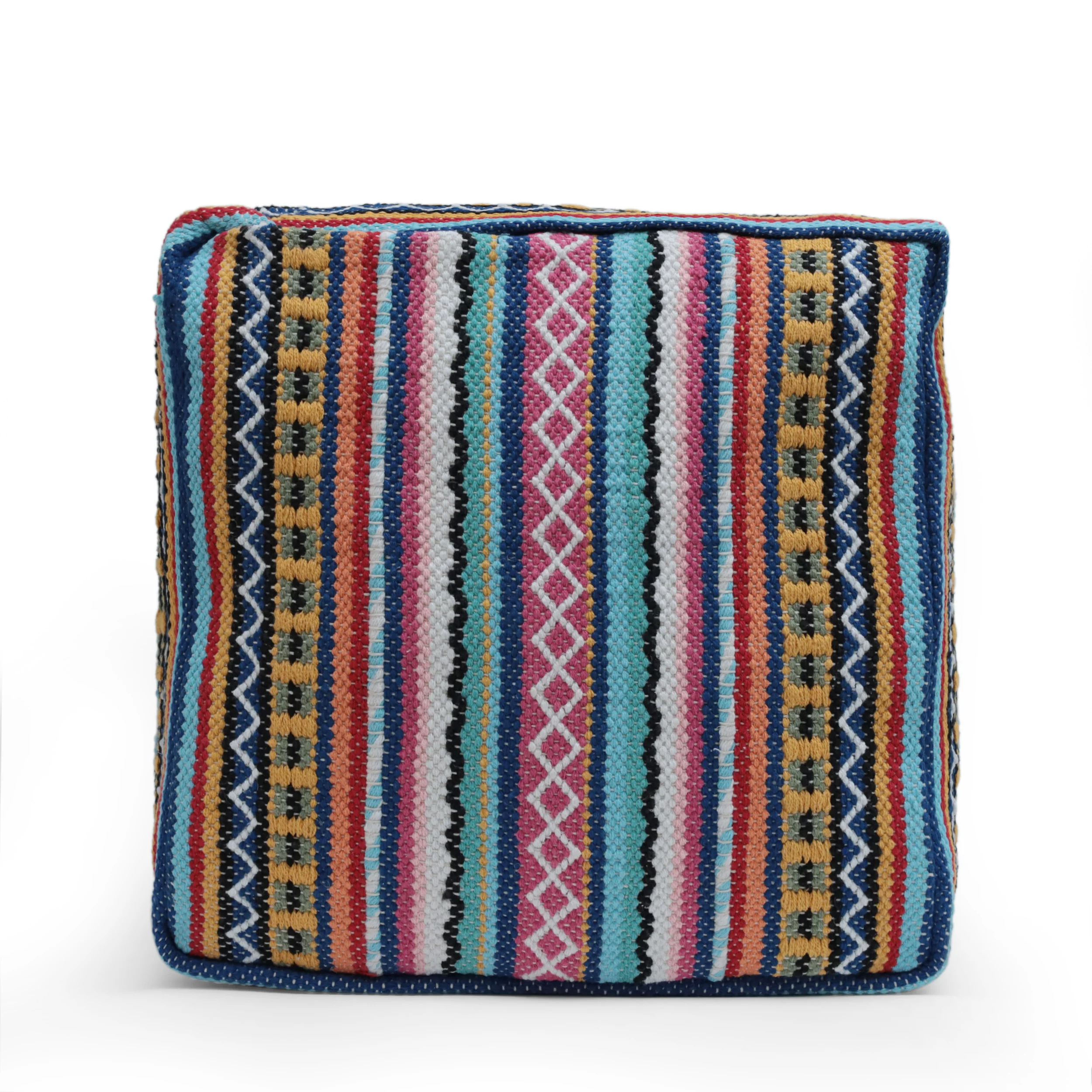 Hilliard Boho Handcrafted Peruvian Print Cube Pouf - furnishings