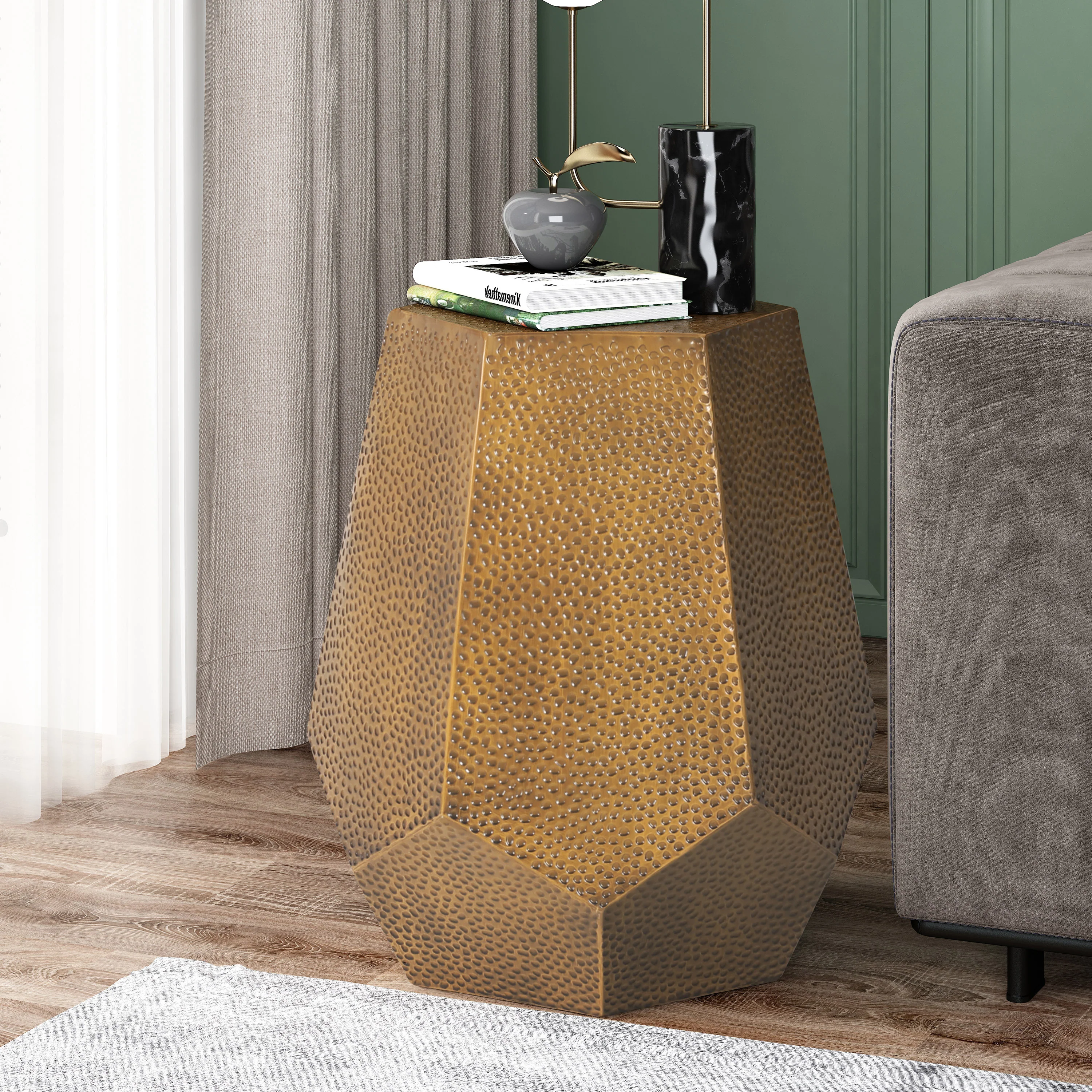Spofford Modern Hammered Iron Geometric Side Table - furnishings