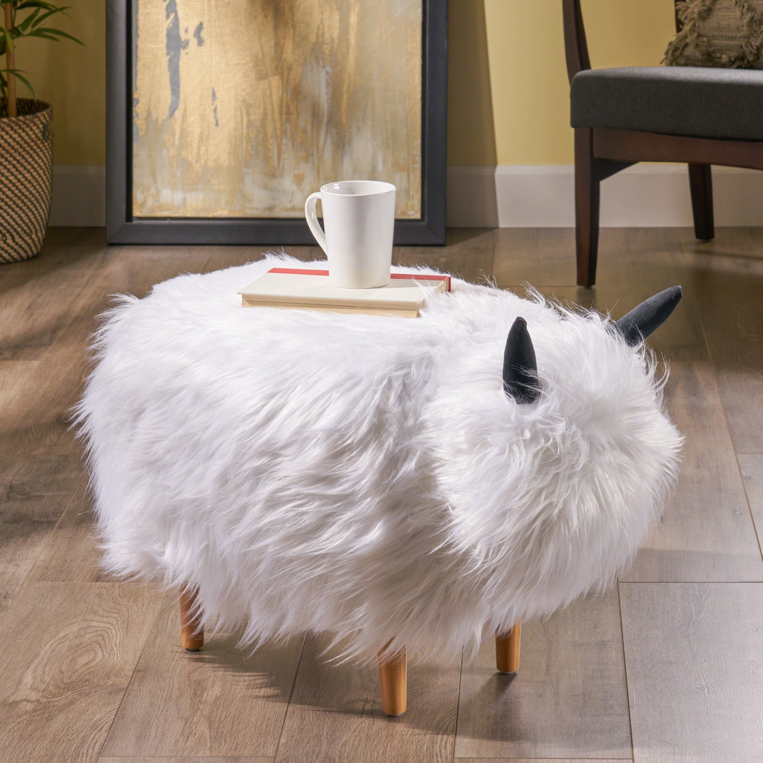 Kamla Furry Yak Ottoman - furnishings