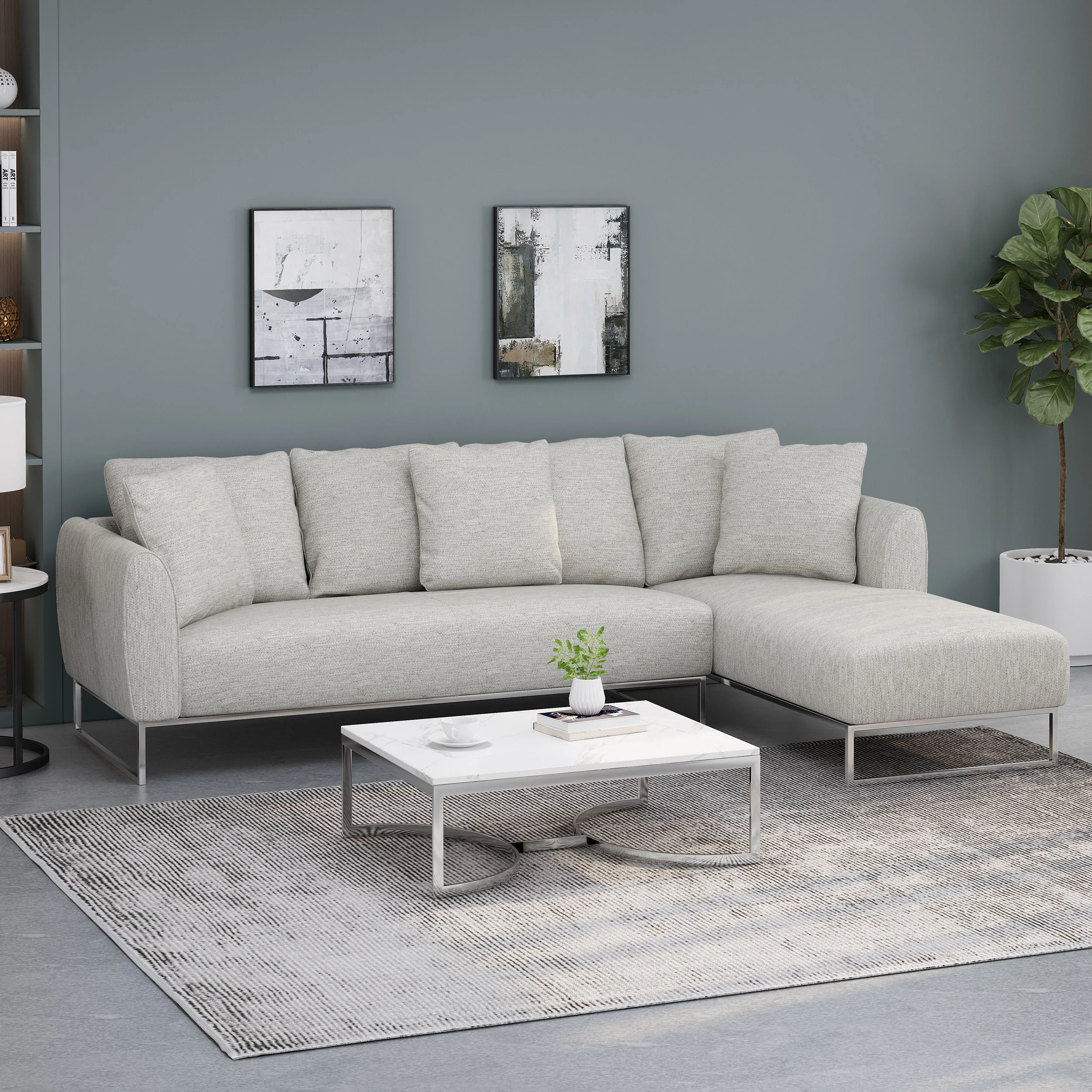 Clarke Contemporary Fabric 4 Seater Chaise Lounge Sectional Sofa - furnishings