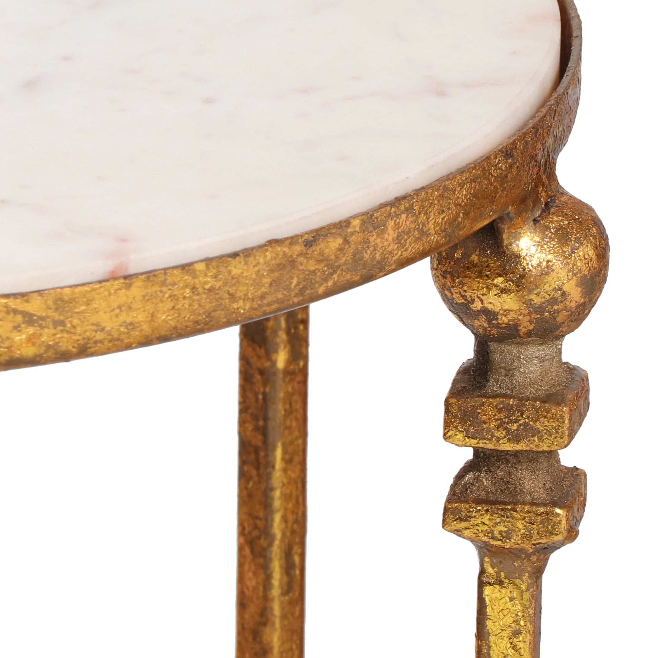 Castellina Modern Glam Handcrafted Marble Top Side Table, Gold and White - furnishings