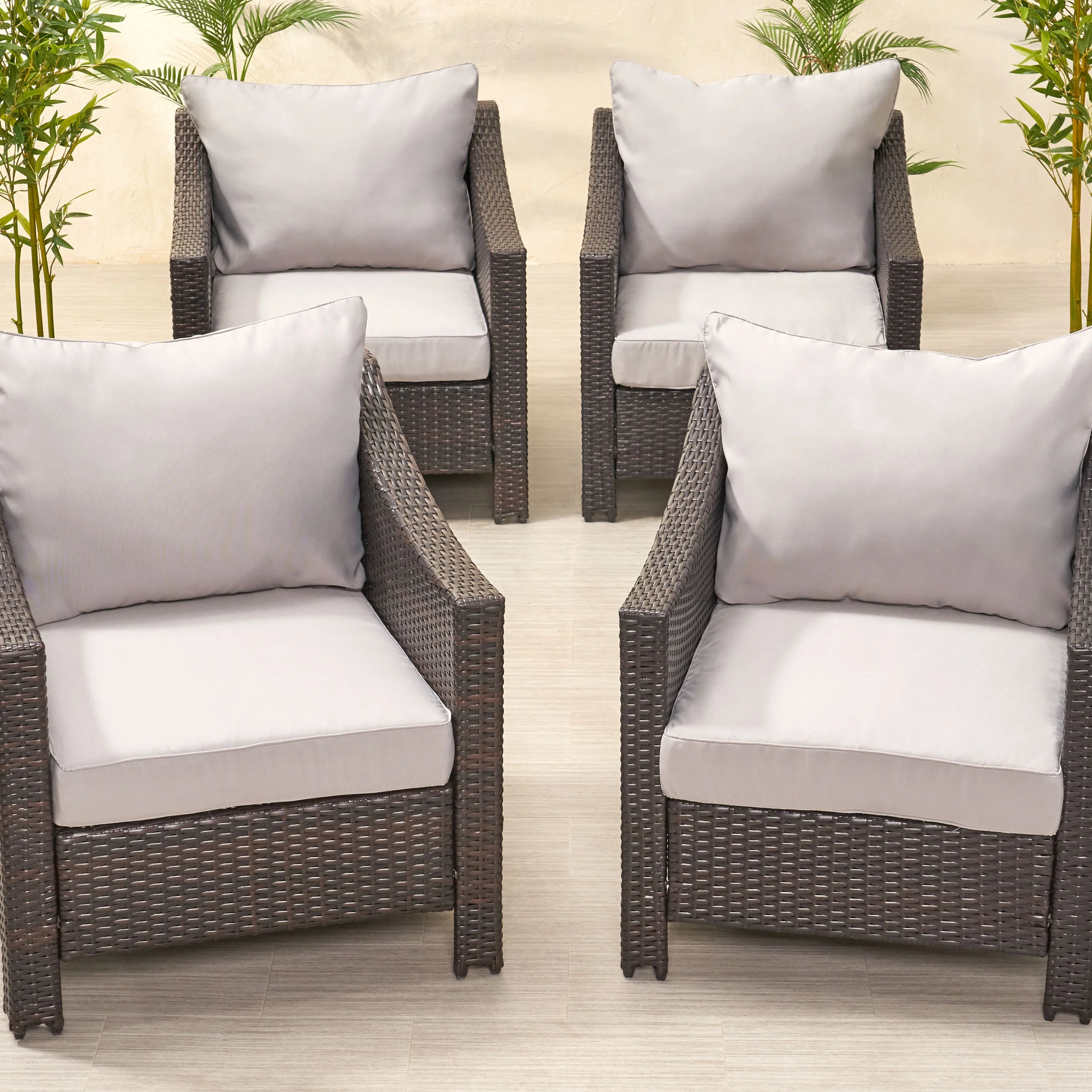 Luciella Outdoor Water Resistant Fabric Club Chair Cushions with Piping (Set of 4) - furnishings