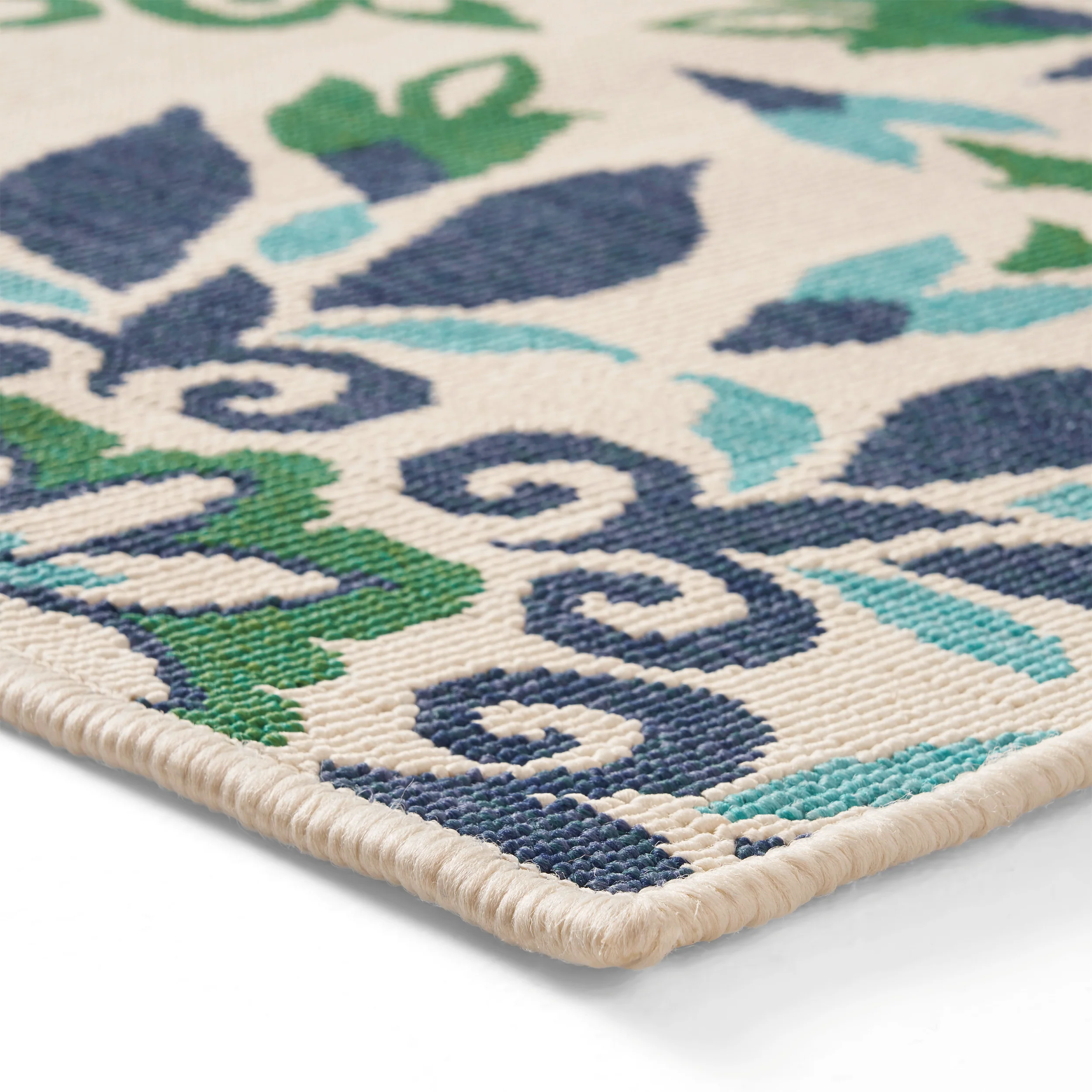 Phoebe Outdoor Medallion Area Rug, Ivory and Blue - furnishings