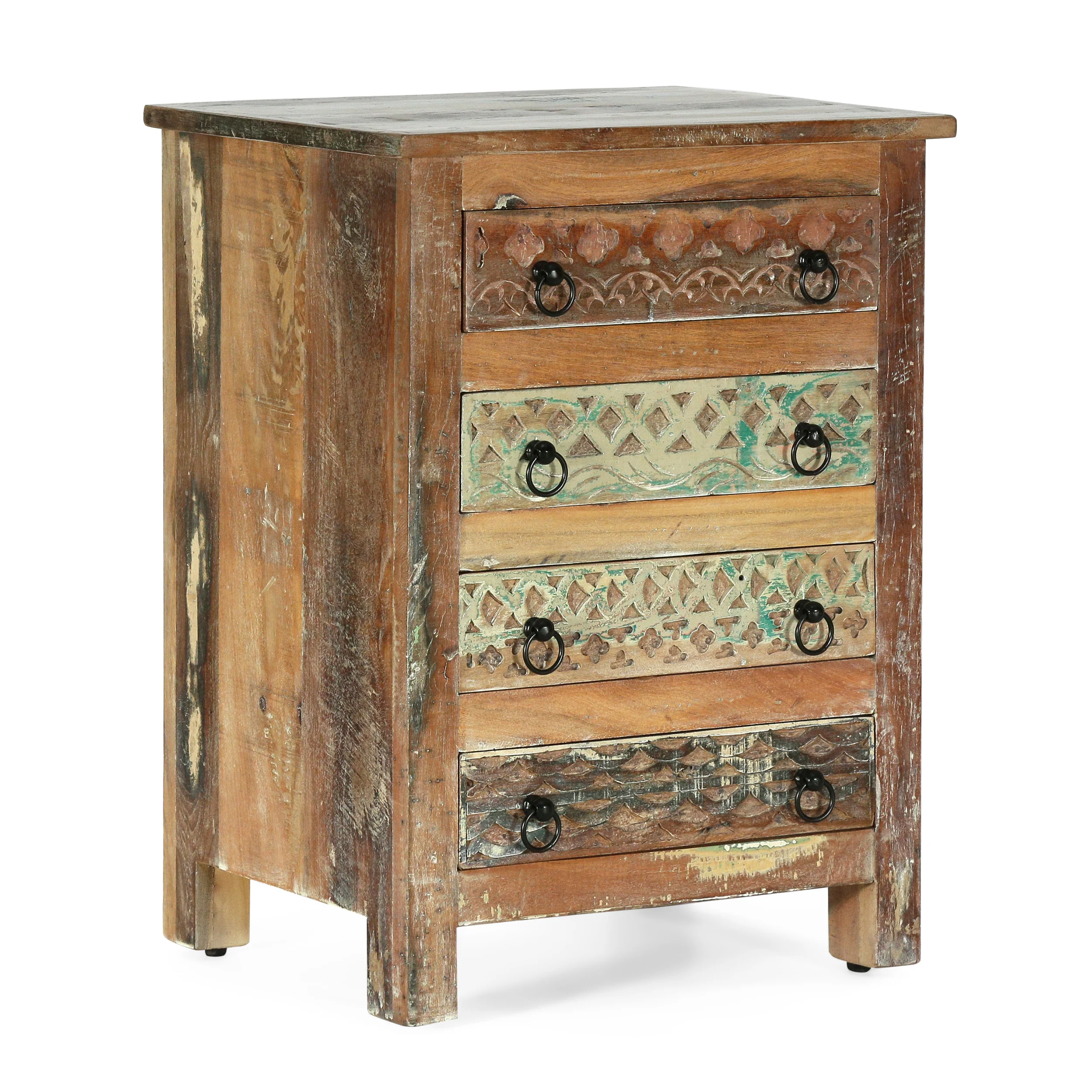 Nita Boho Handcrafted Wooden 4 Drawer Chest, Antique White - furnishings