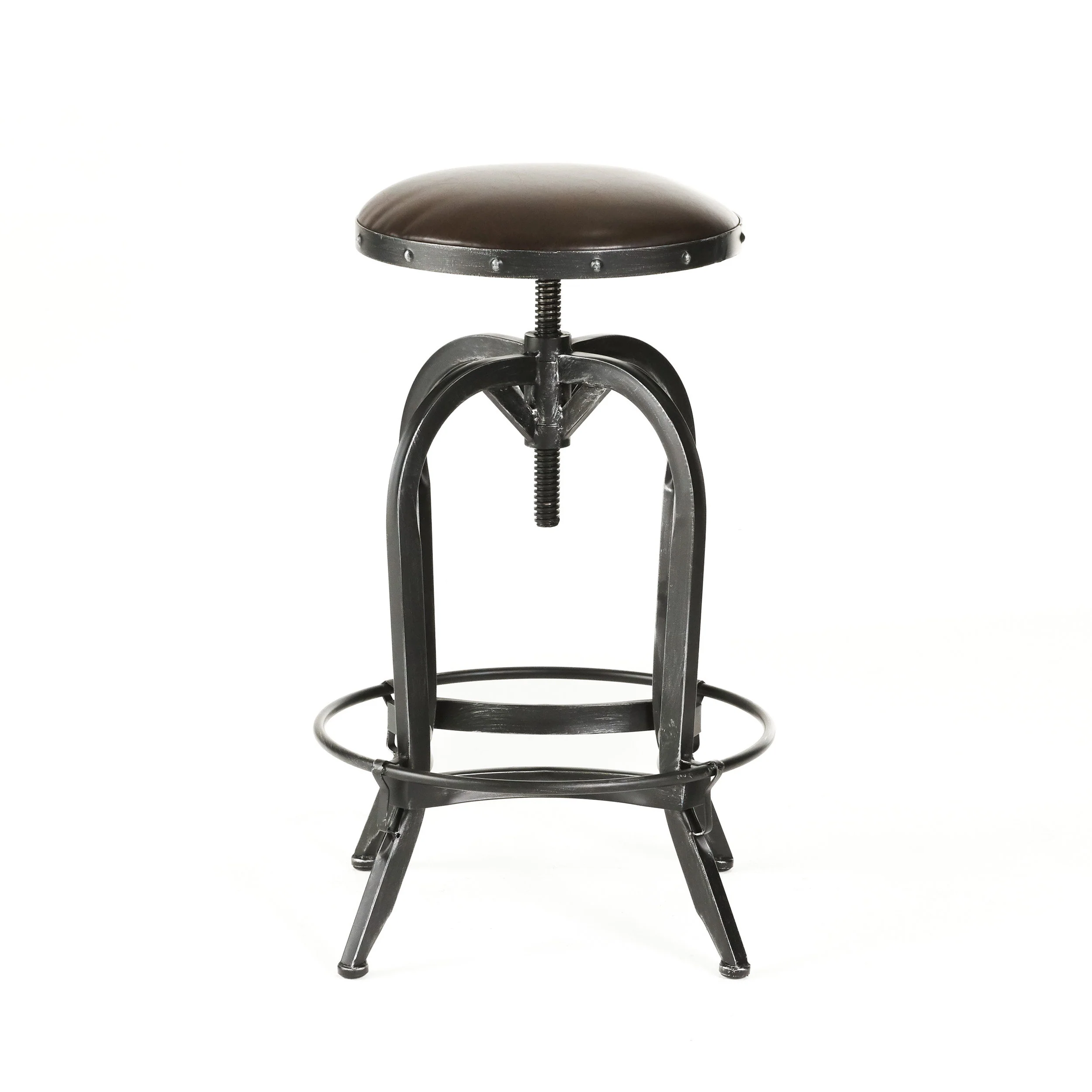Dempsey Brown Convex Swivel Adjustable Bar Stool - furnishings