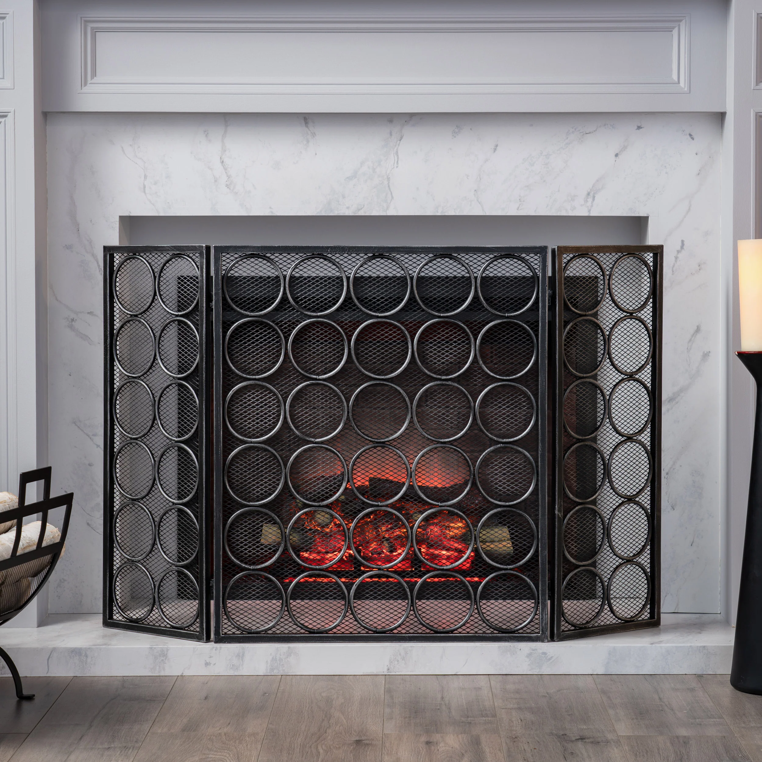 Koda Modern Three Panel Iron Firescreen - furnishings