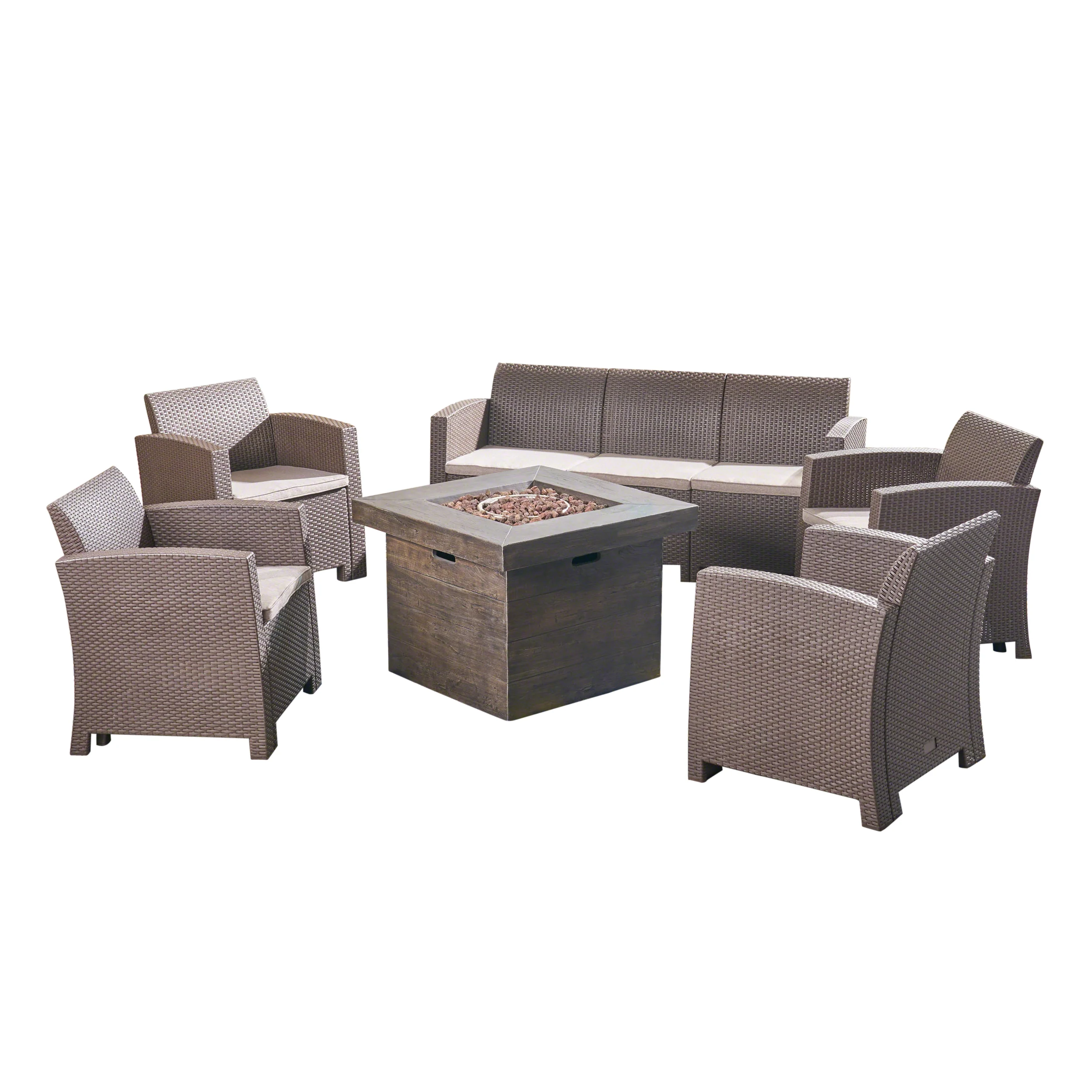 Peter Outdoor 7-Seater Chat Set with Fire Pit - furnishings