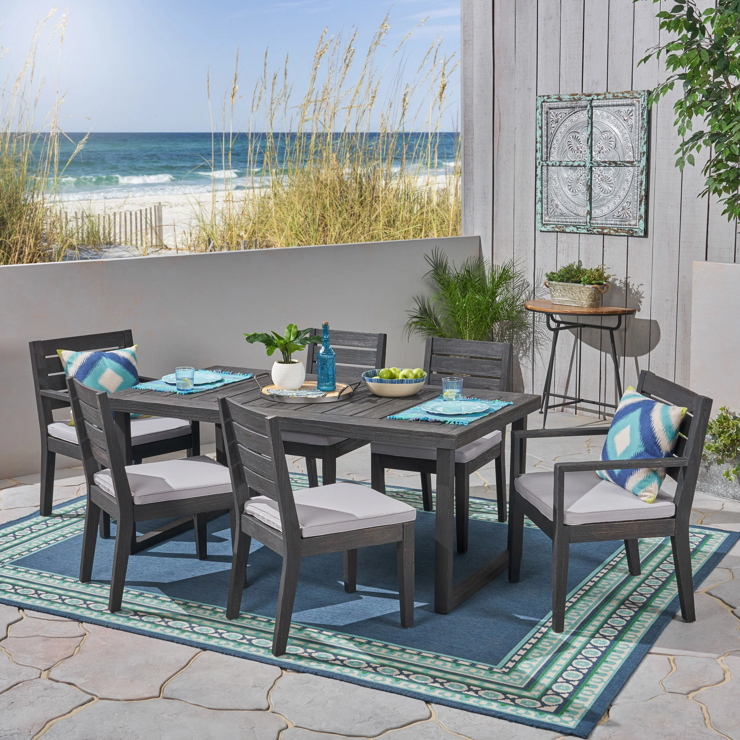 Kemp Outdoor 6-Seater Acacia Wood Dining Set - furnishings