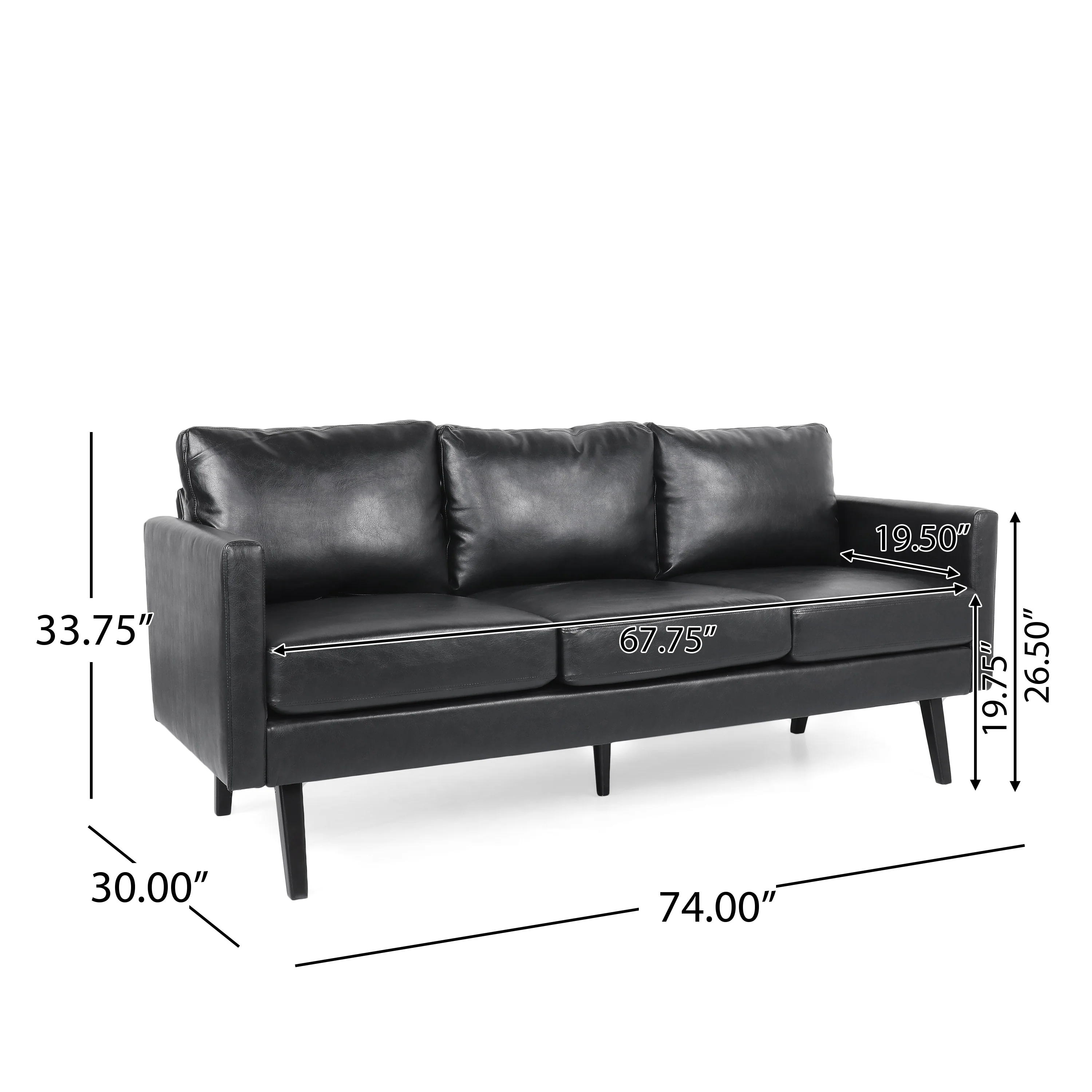 Dowd Mid Century Modern Faux Leather 3 Piece Living Room Sofa Set - furnishings