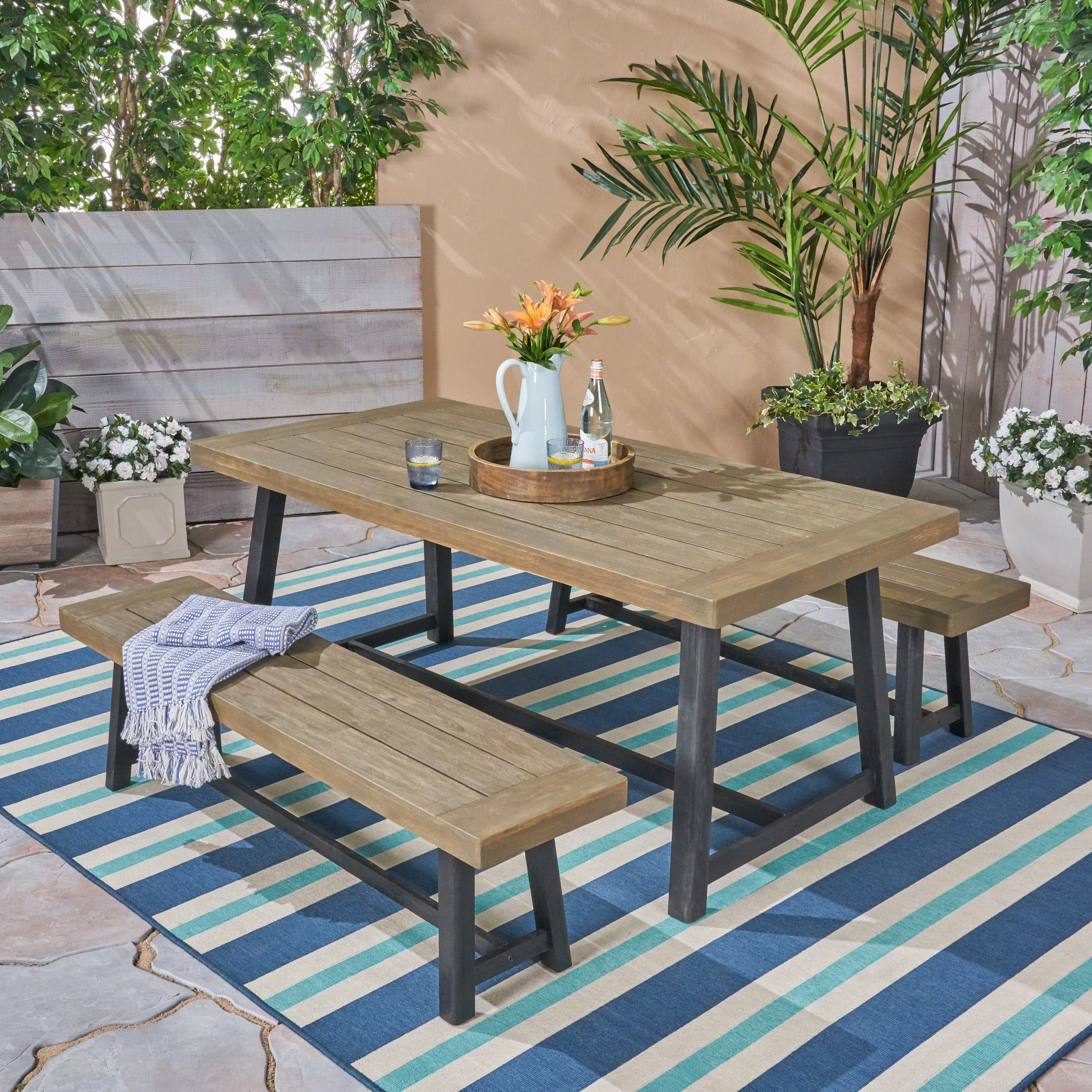 Weir Outdoor Acacia Wood Picnic Set - furnishings
