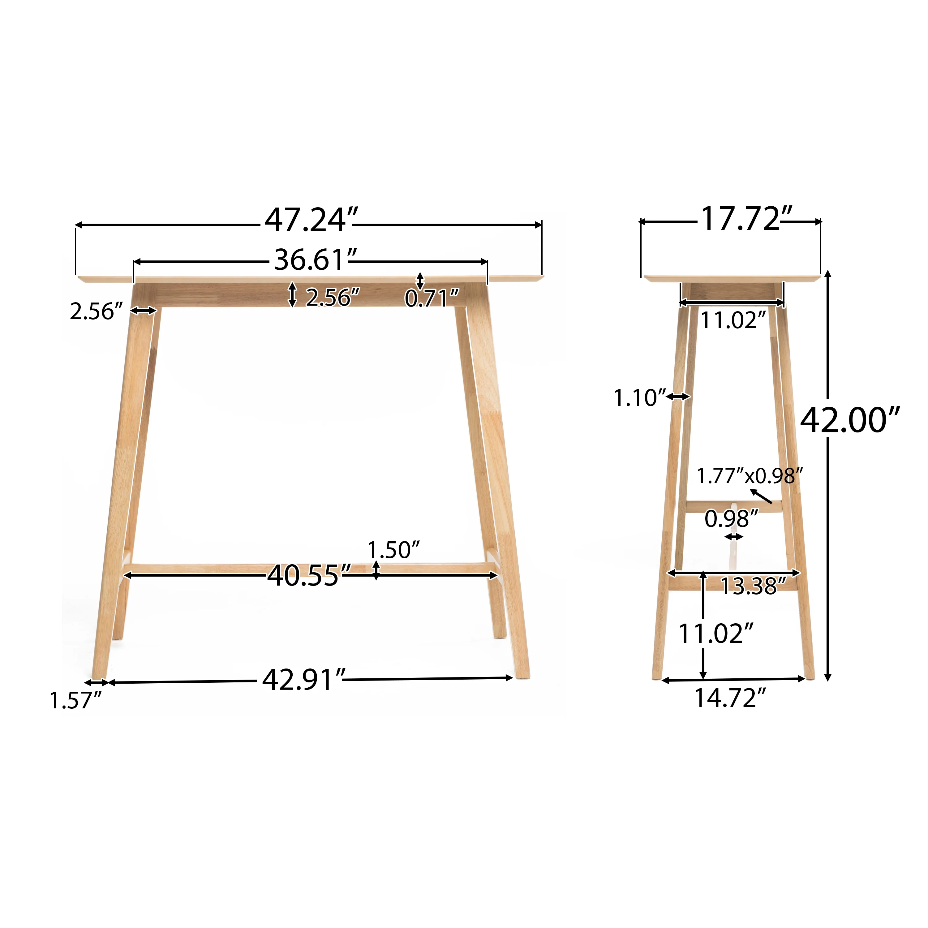 Margaret Mid-Century Rectangular Bar Table with Tapered Legs - furnishings