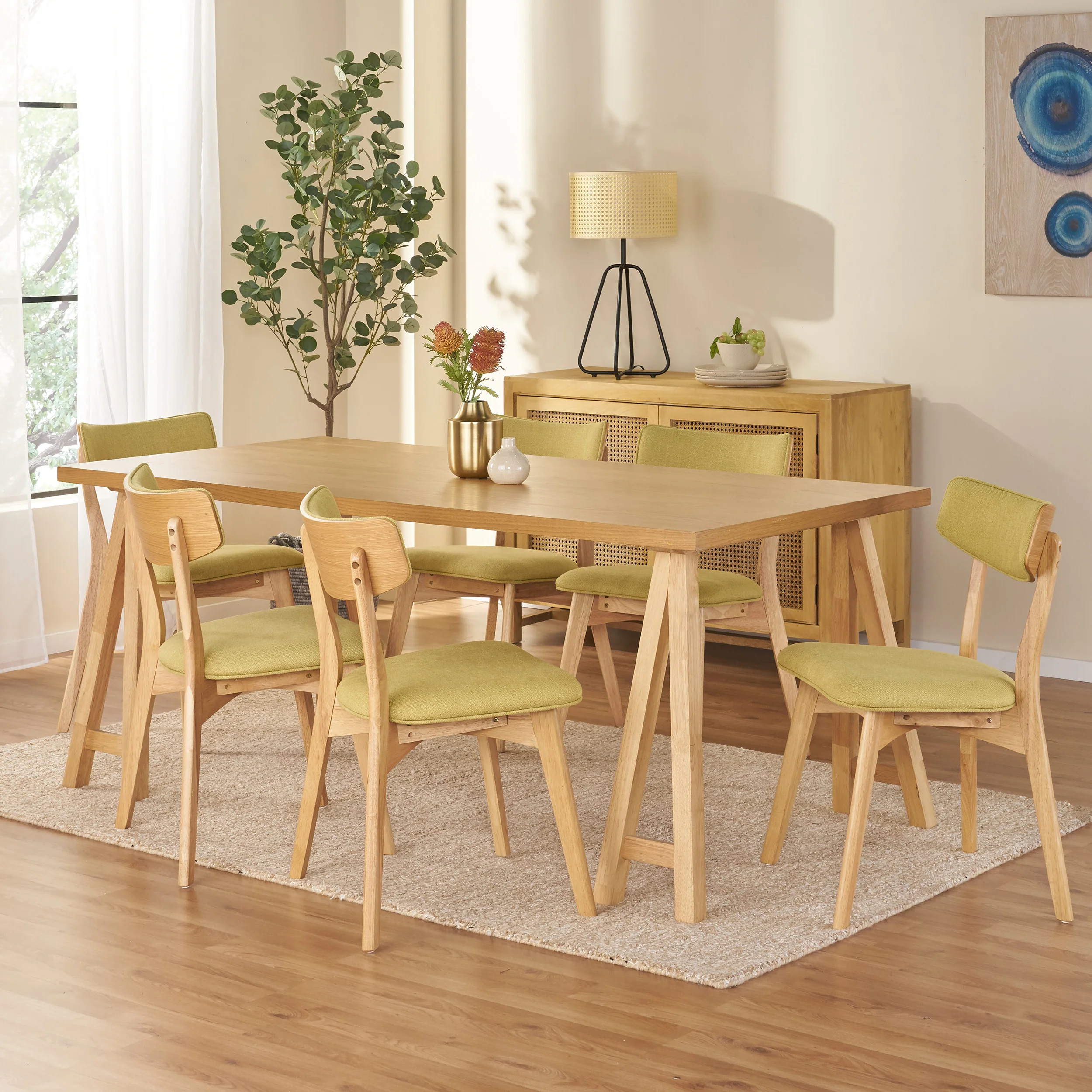 Turat Mid-Century Modern 7 Piece Dining Set with A-Frame Table - furnishings