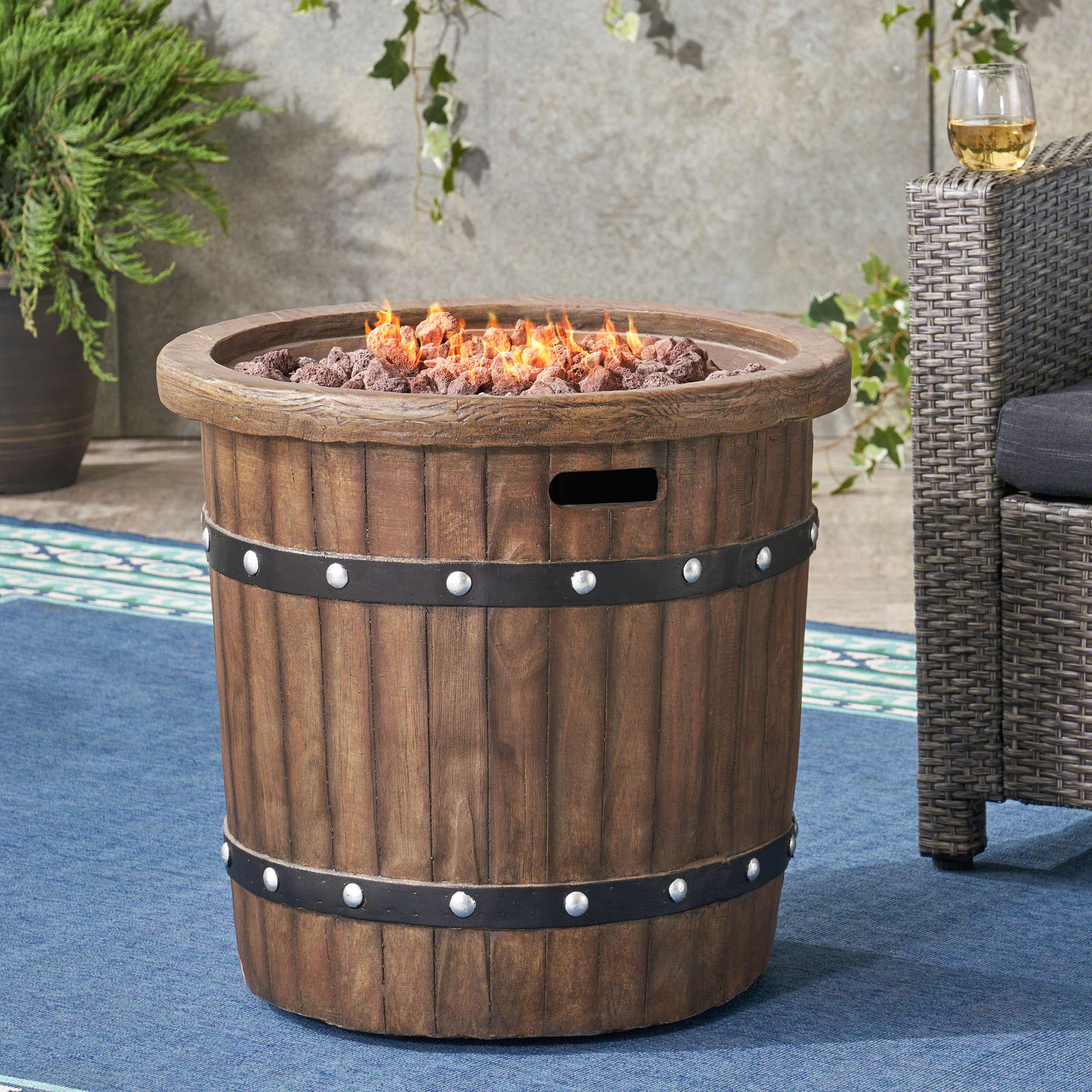 Muriel Wine Barrel Propane Gas Fire Pit 40K BTU - furnishings