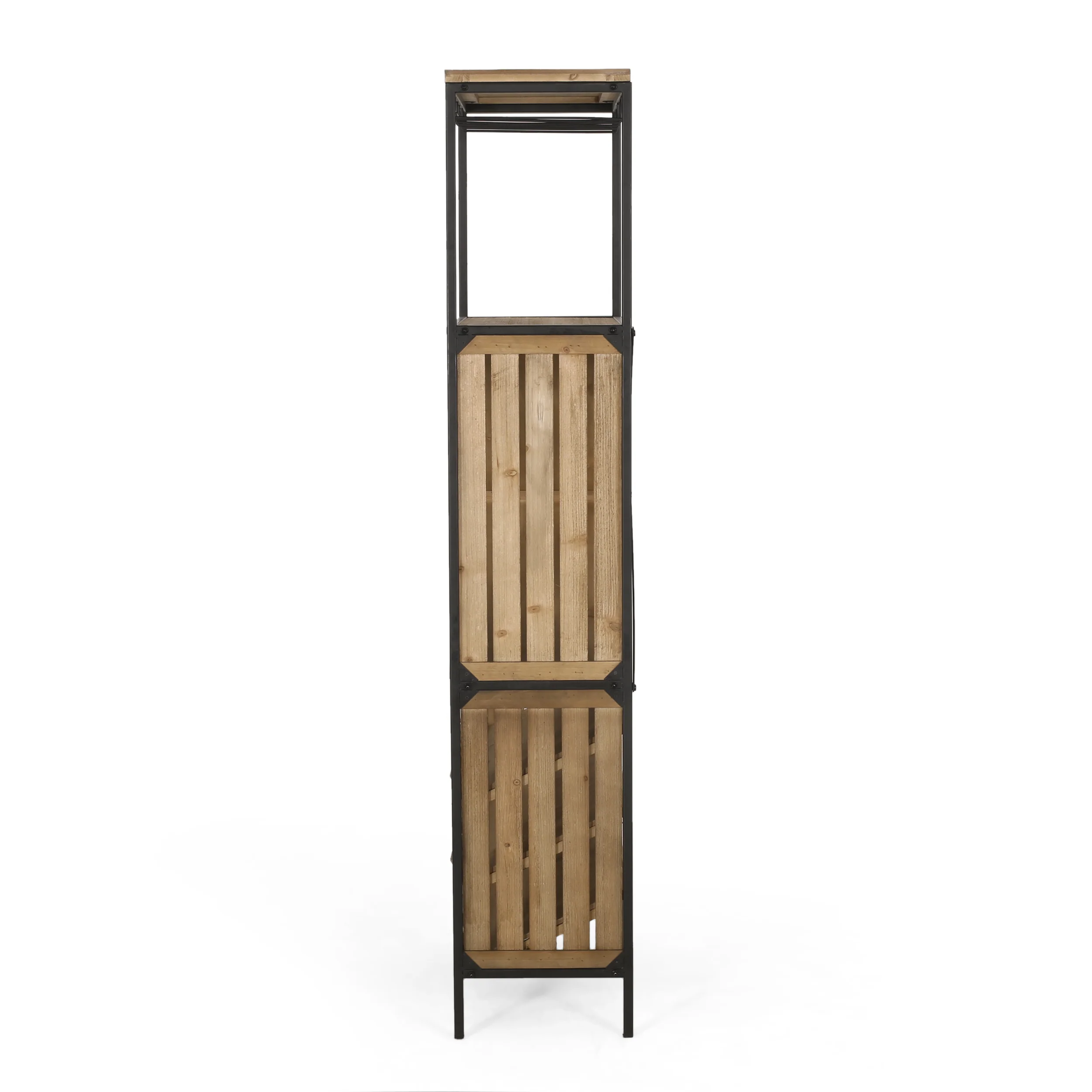 Hamlin Modern Industrial 15 Bottle Floor Wine Rack, Natural and Black - furnishings