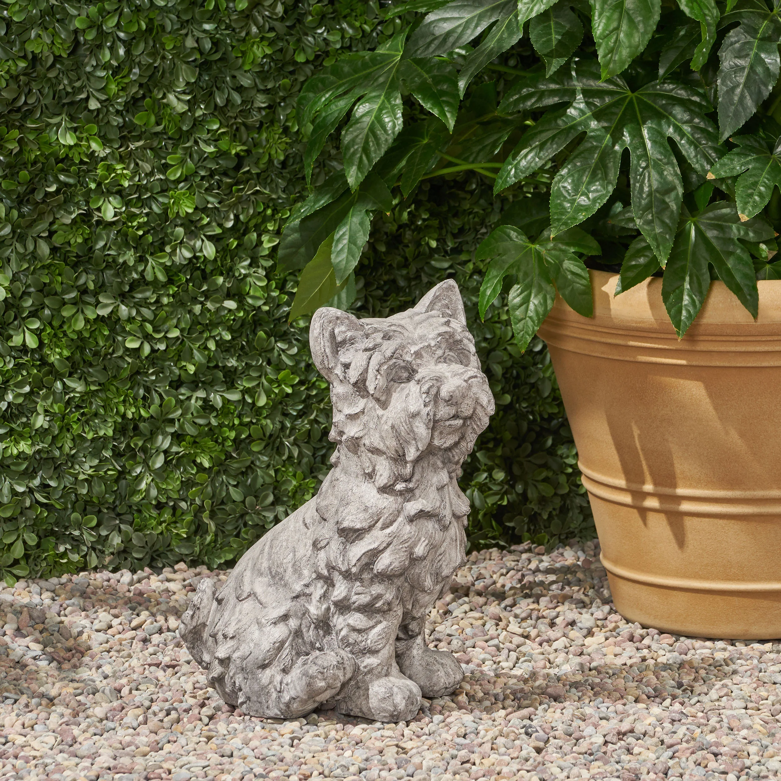 Seth Outdoor Terrier Dog Garden Statue, Antique Gray Finish - furnishings