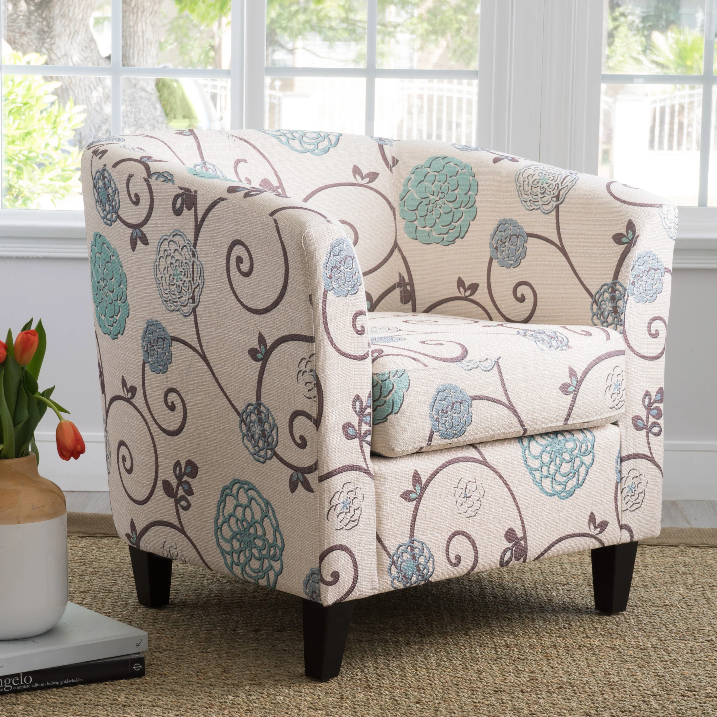 Palisades White and Blue Fabric Club Chair - furnishings