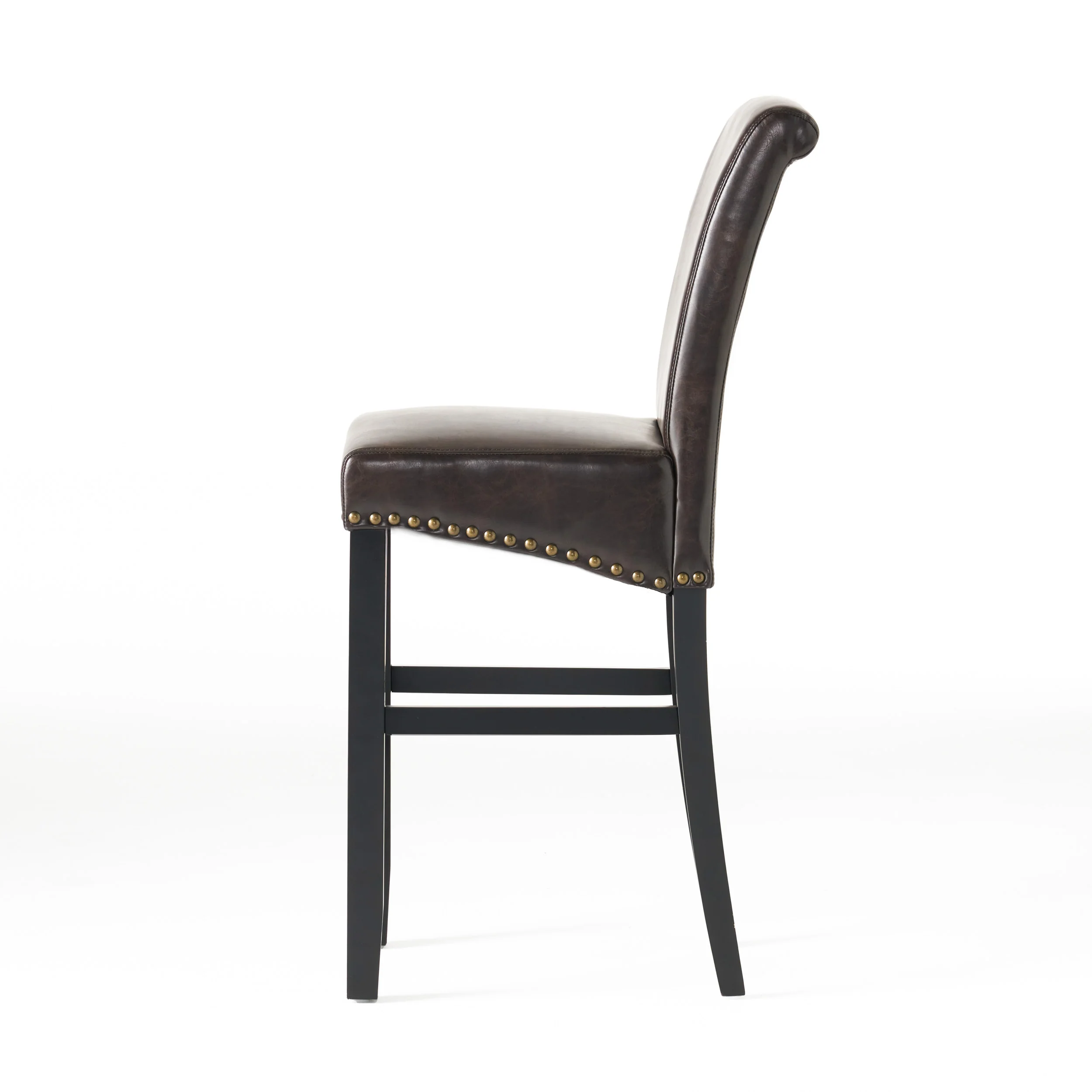 Jazzman Contemporary Bonded Leather Upholstered 30 Inch Barstools with Nailhead Trim, Set of 2, Brown and Matte Black - furnishings