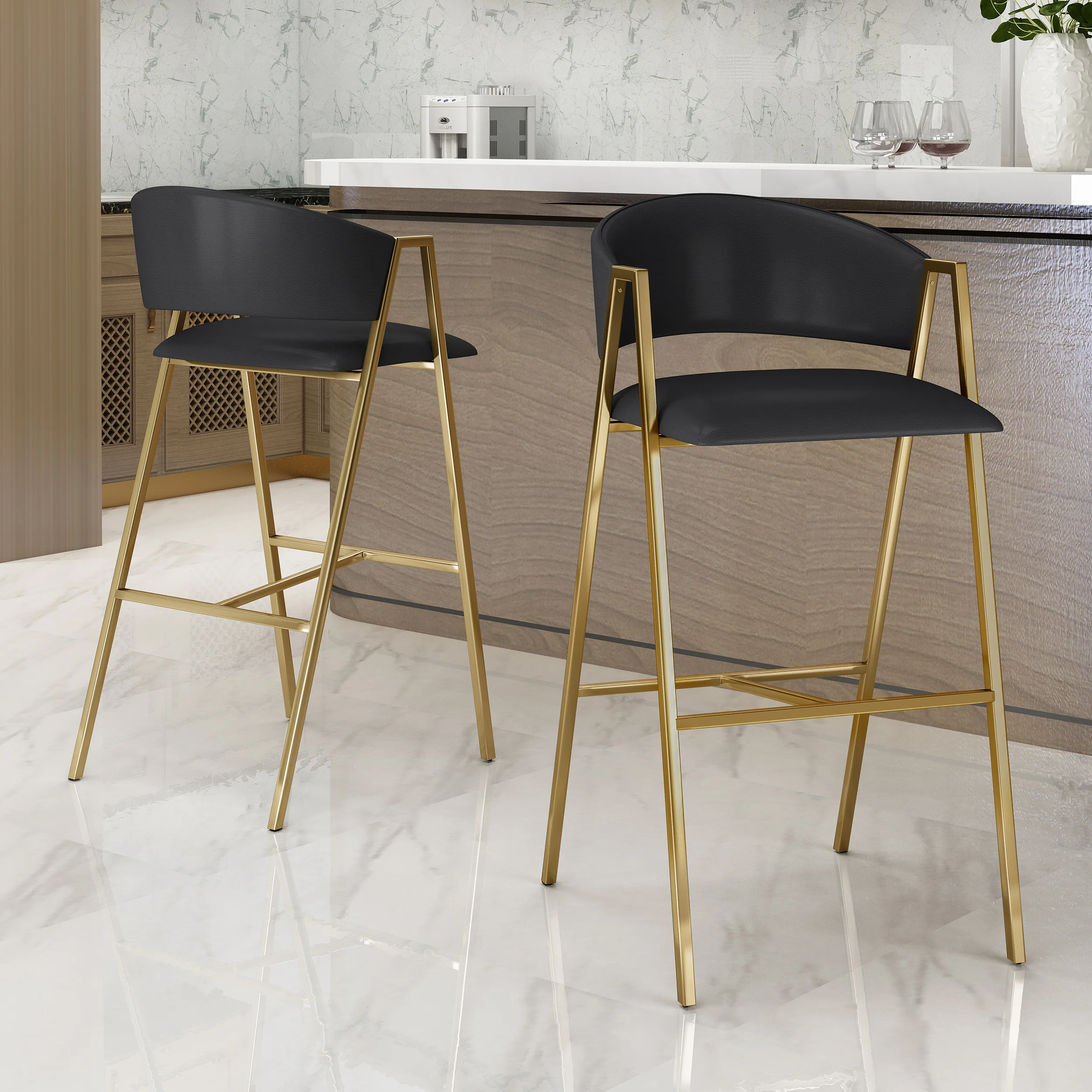 Kenia Modern Faux Leather Barstool (Set of 2) - furnishings