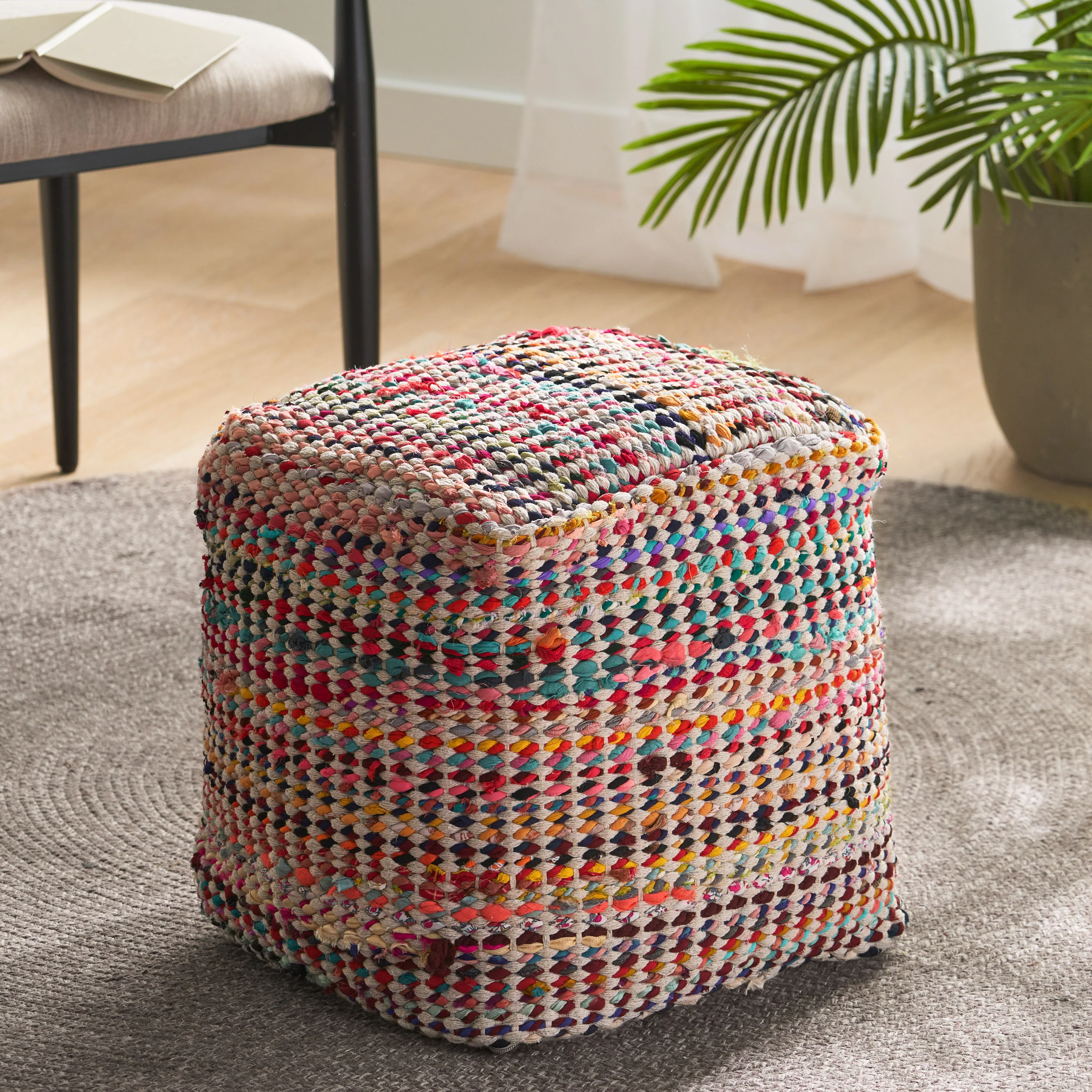 Marcela Handcrafted Boho Fabric Pouf - furnishings