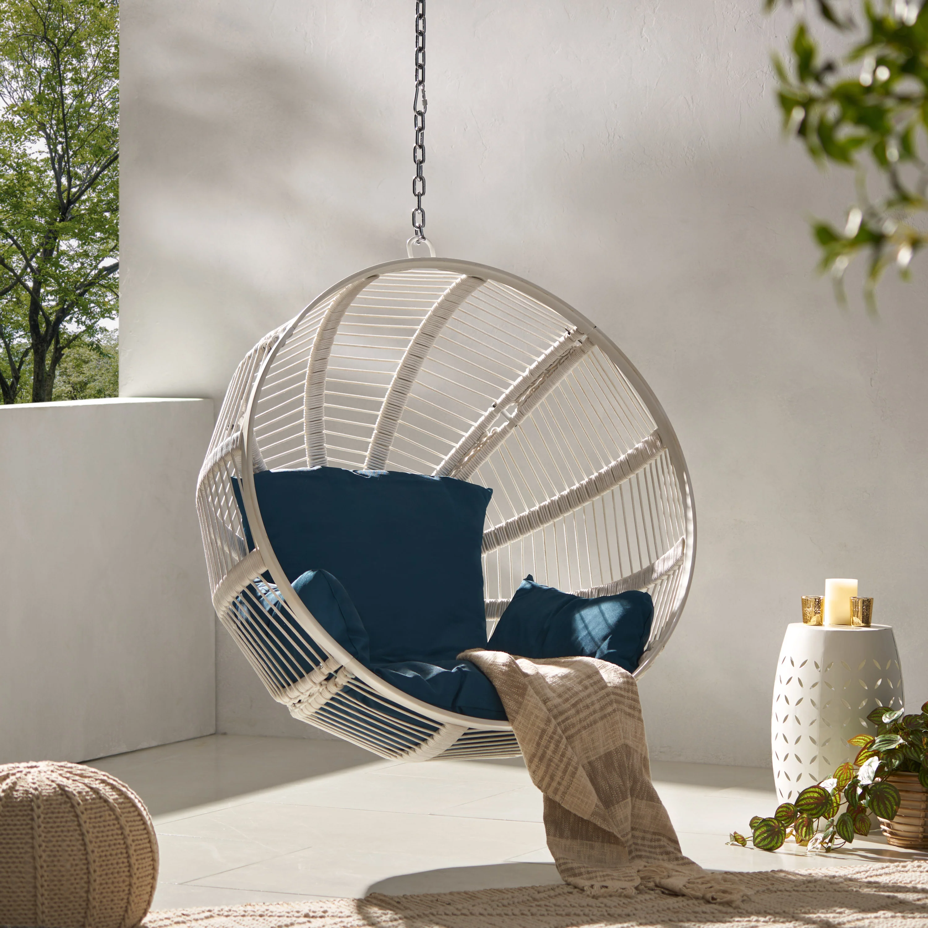 Therese Indoor/Outdoor Rope Weave Hanging Chair with 8 Foot Chain (NO STAND) - furnishings