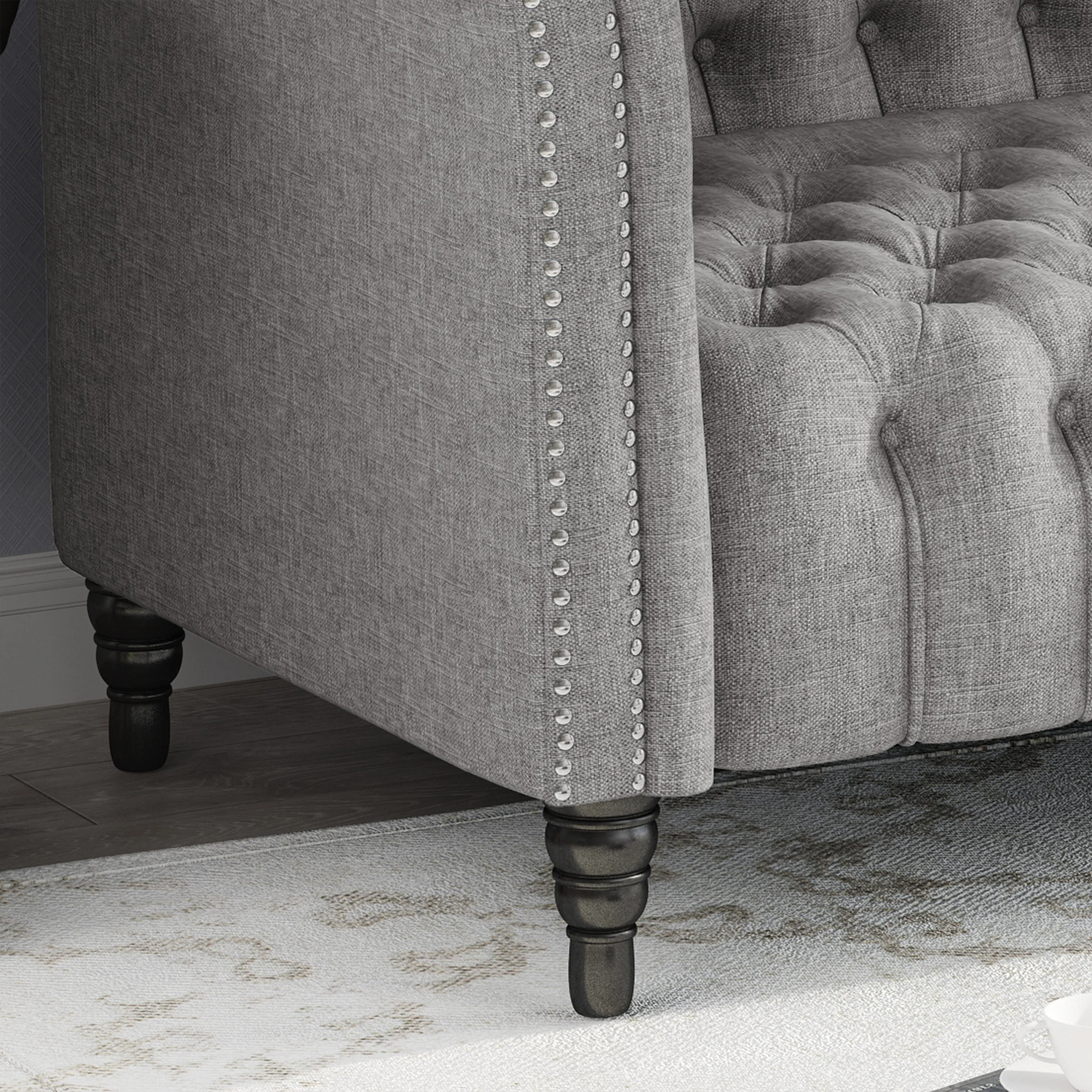 Edgar Button Tufted Rolled Back Upholstered Sofa - furnishings