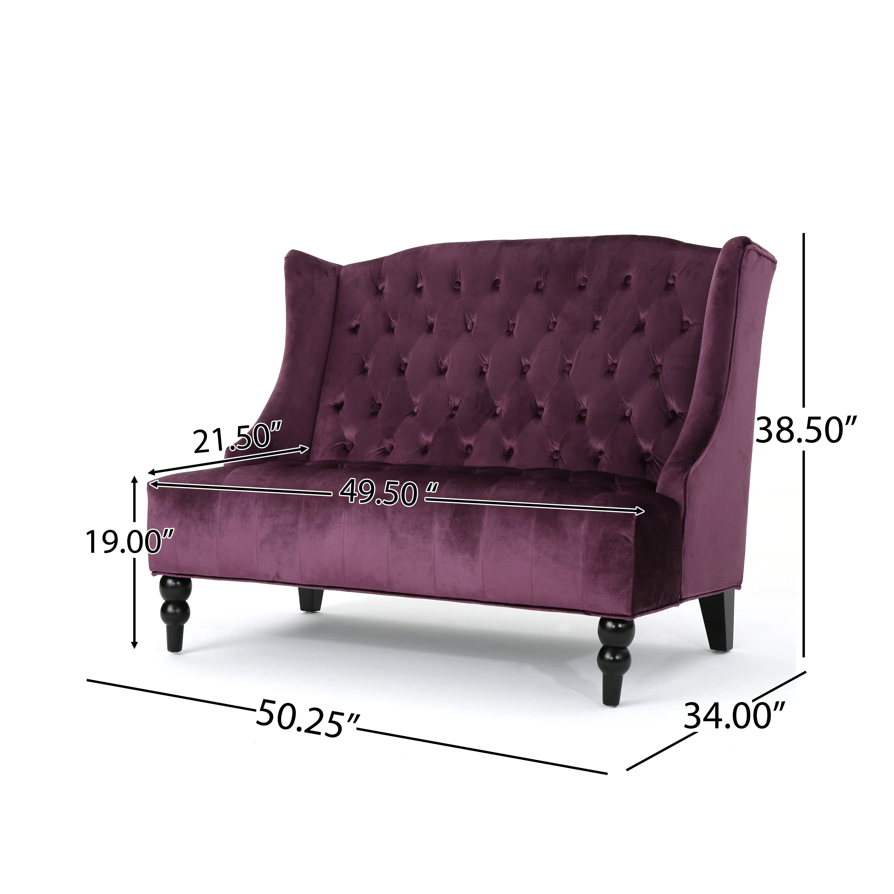 Leona French Style High Back Tufted Winged Velvet Loveseat - furnishings