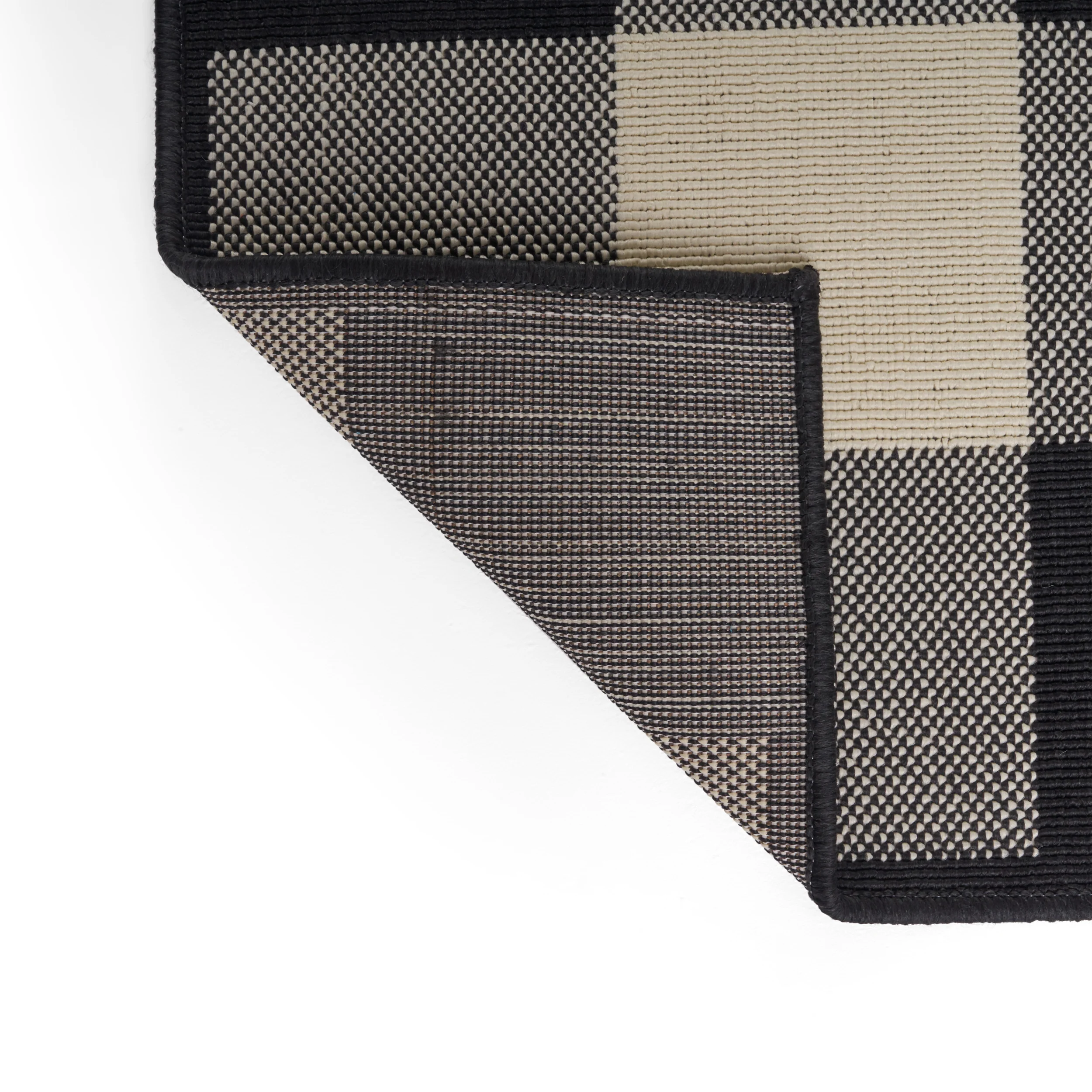 Jessica Outdoor Check Area Rug, Black and Ivory - furnishings