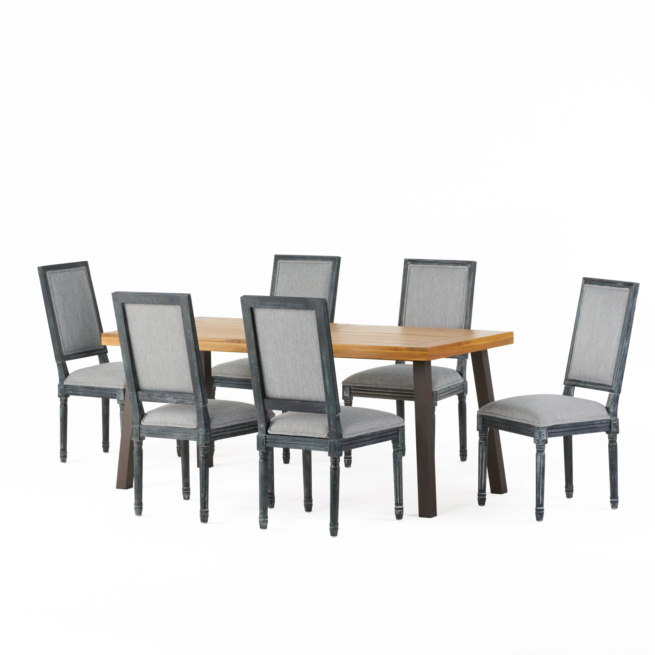 Tengren Farmhouse Fabric Upholstered Wood and Iron 7 Piece Dining Set - furnishings