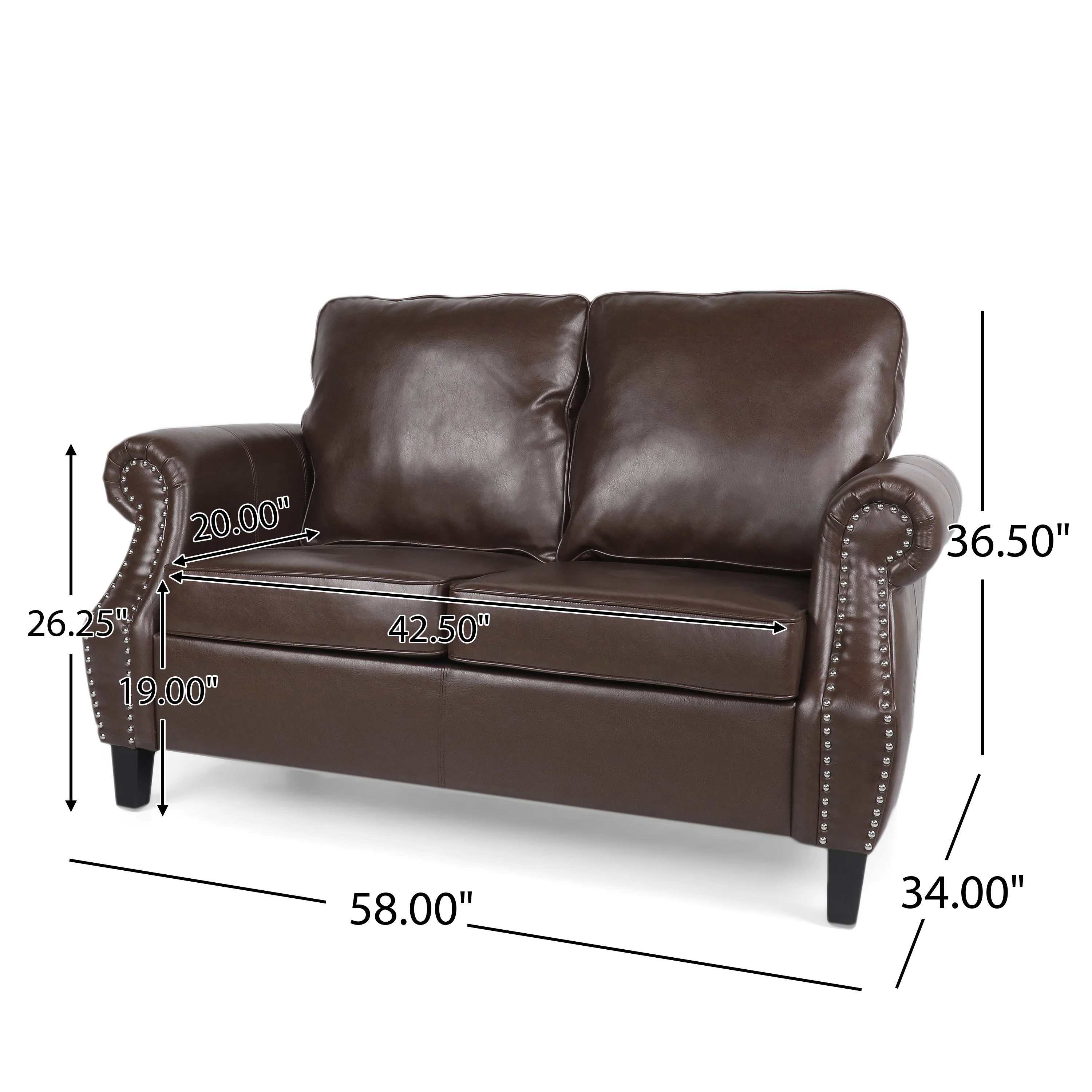 Pochelon Contemporary Faux Leather Loveseat with Nailhead Trim - furnishings