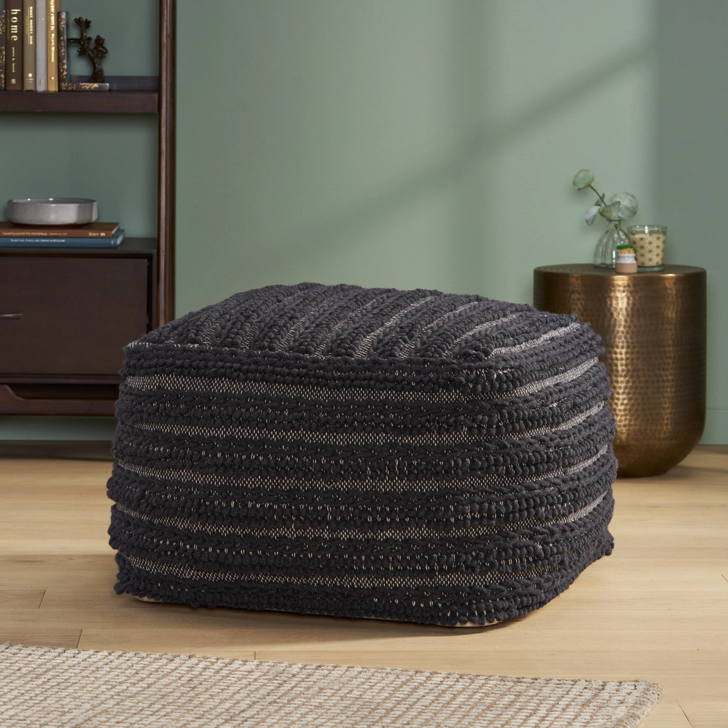 Marcia Boho Handcrafted Large Fabric Square Pouf - furnishings