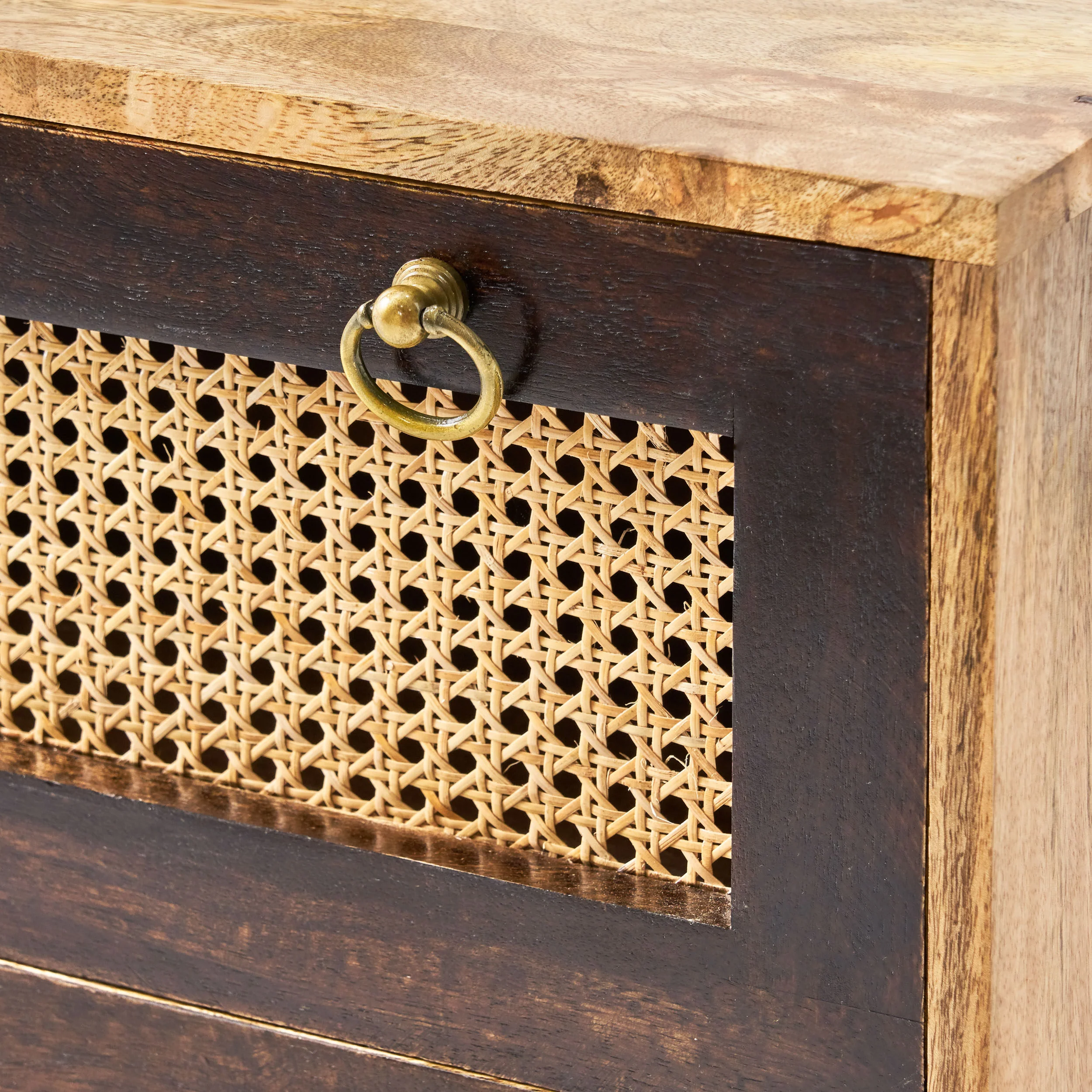 Missoula Boho Handcrafted Mango Wood 3 Drawer Sideboard, Natural and Walnut - furnishings