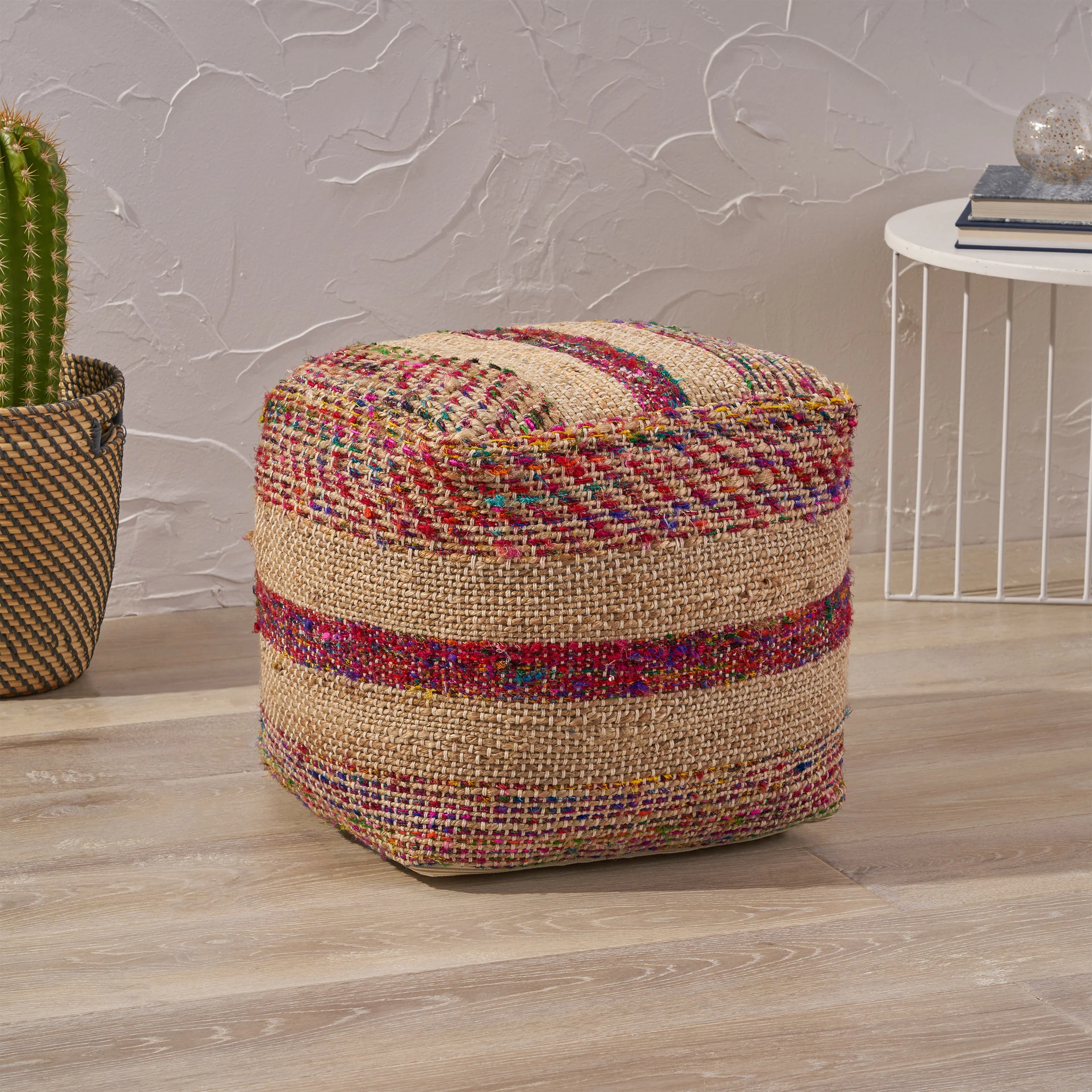 Sofija Boho Hemp Silk and Cotton Ottoman Pouf - furnishings