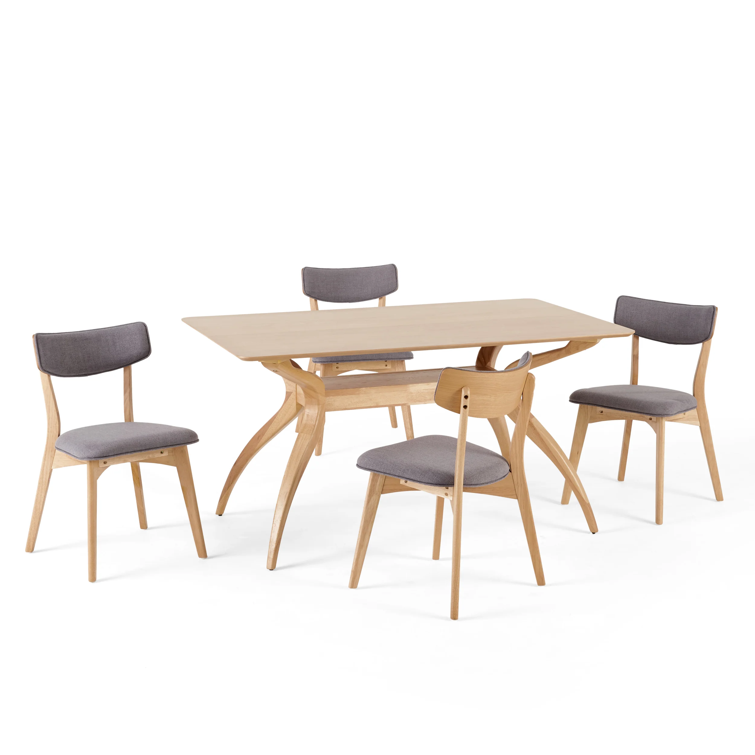 Nasseen Mid Century Finished 5 Piece Wood Dining Set with Fabric Chairs - furnishings