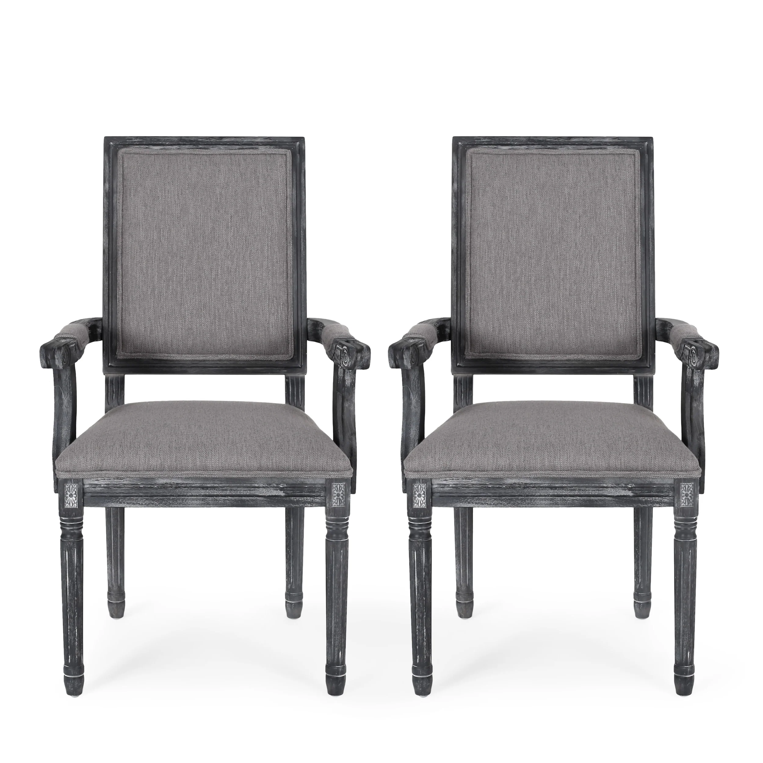 Ashlyn French Country Fabric Upholstered Wood Dining Chairs, Set of 2 - furnishings