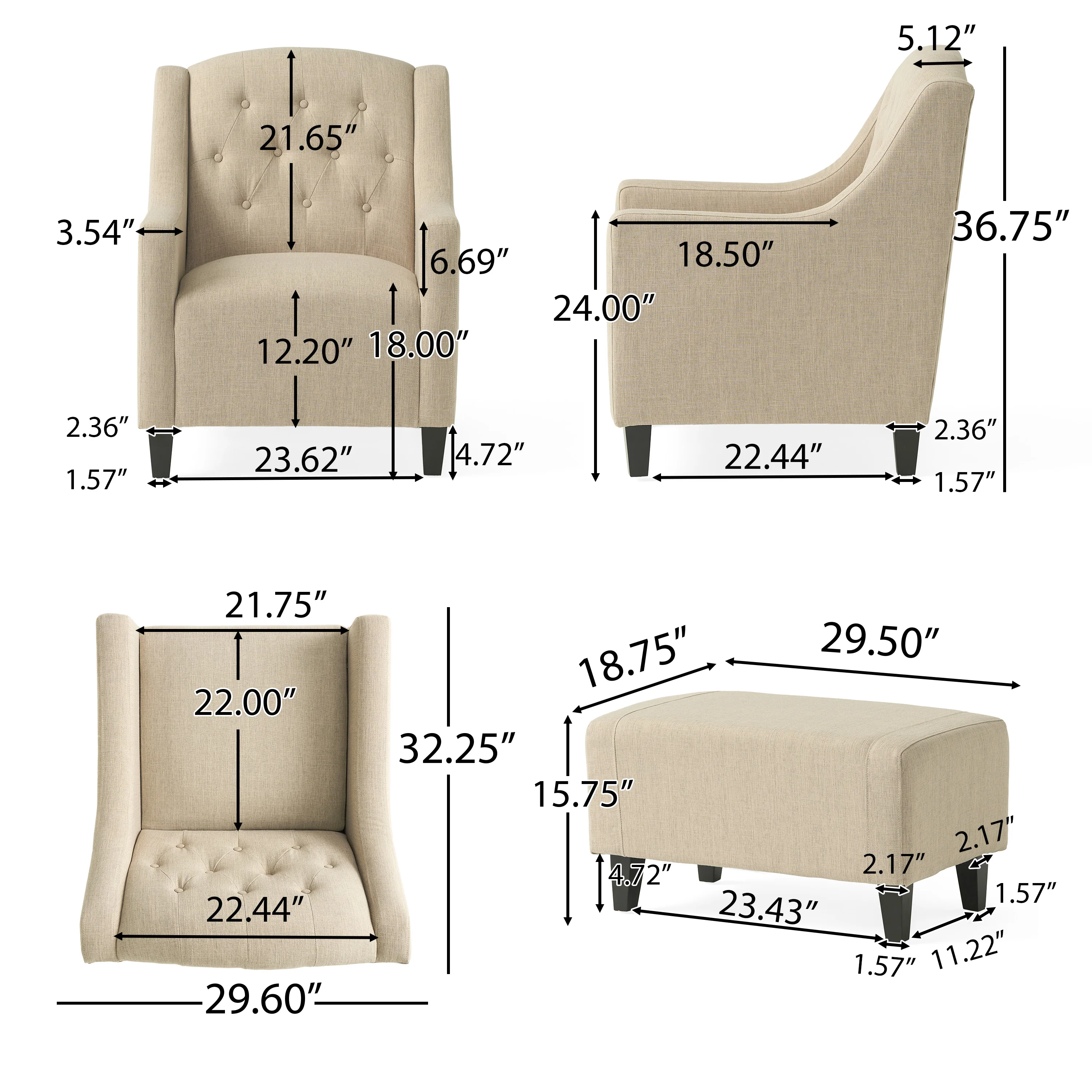 Empierre Tufted Light Beige Fabric Chair and Ottoman - furnishings
