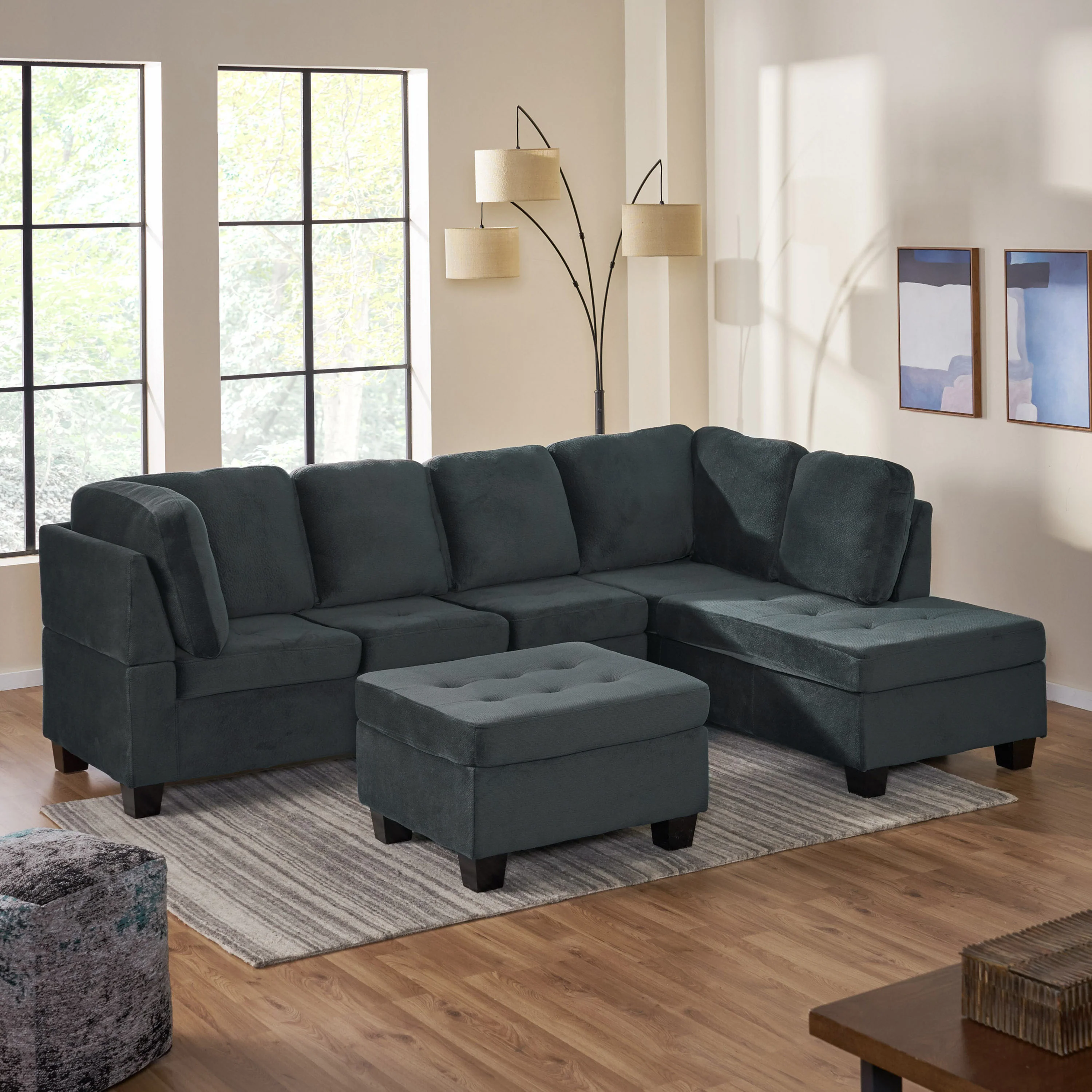 Gotham 3-piece Charcoal Fabric Sectional Sofa Set - furnishings