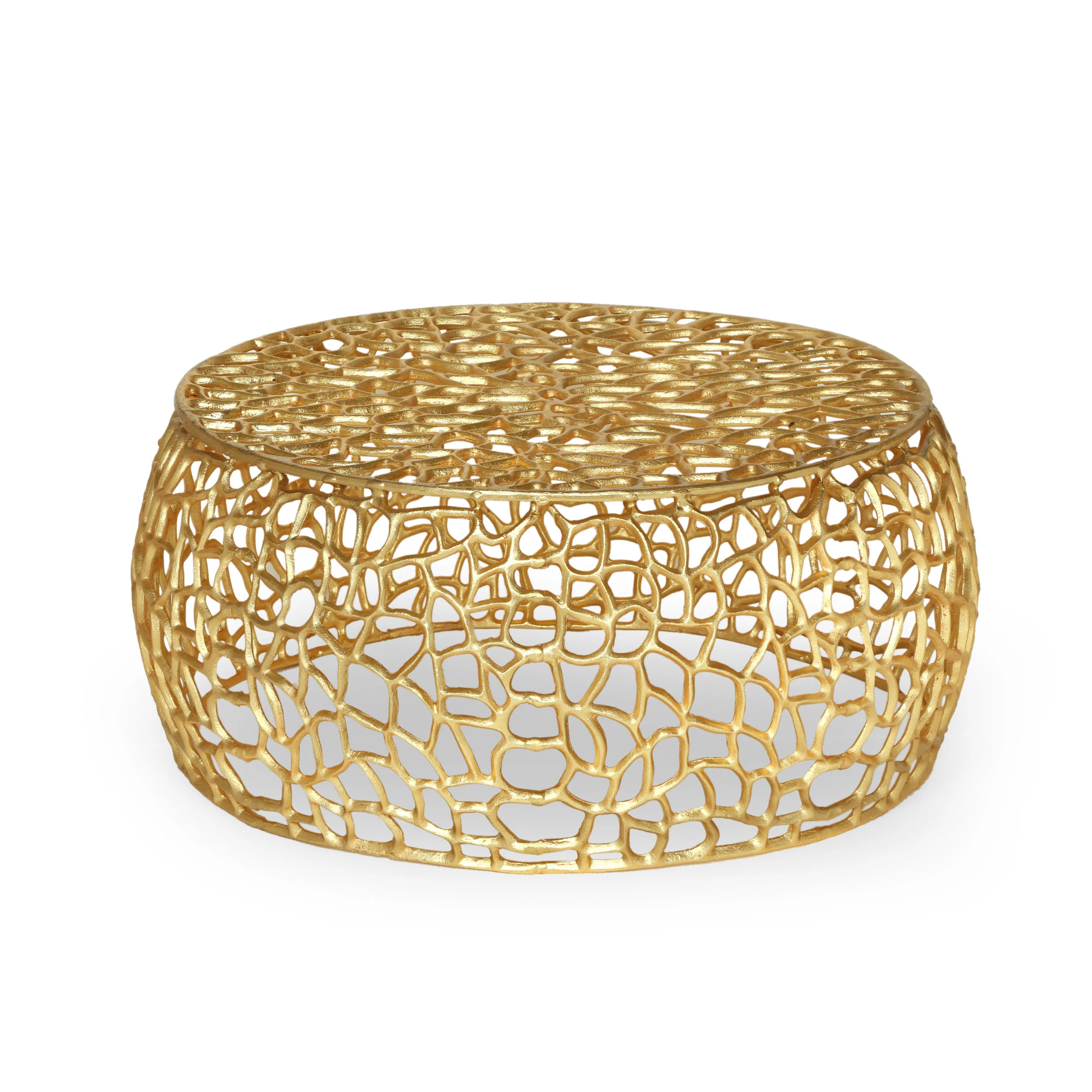 Aaleyah Modern Aluminum Mesh Coffee Table, Gold - furnishings