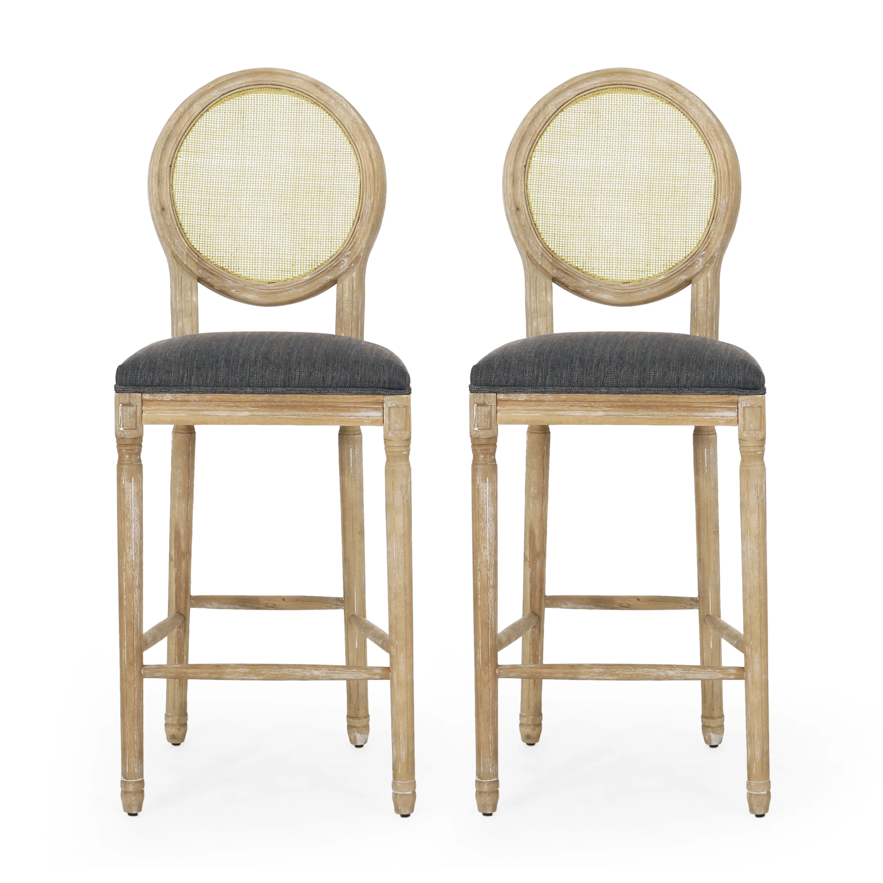 Salton French Country Wooden Barstools with Upholstered Seating (Set of 2) - furnishings