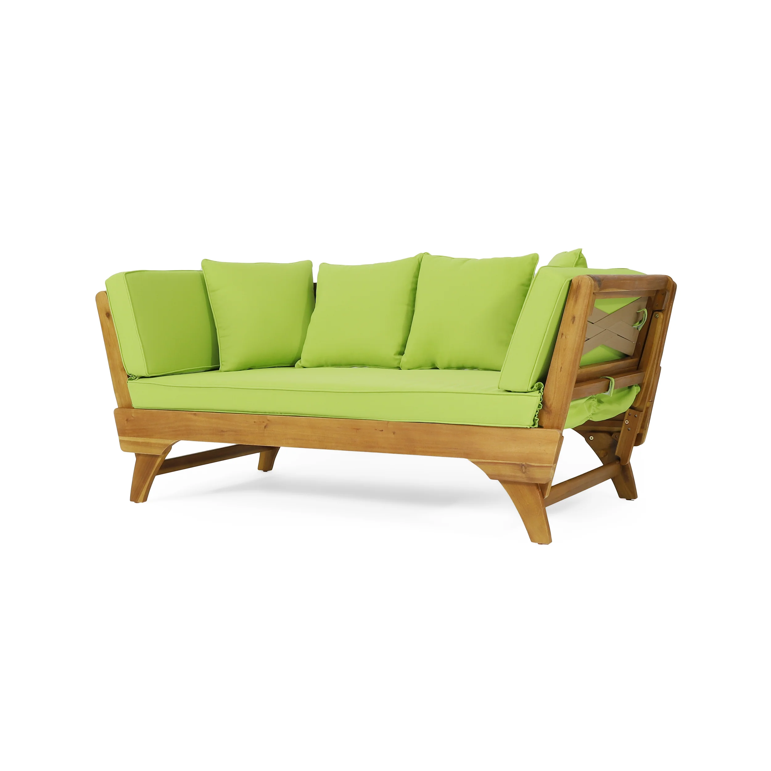 Oceanna Outdoor Acacia Wood and Rope Expandable Daybed with Cushions - furnishings