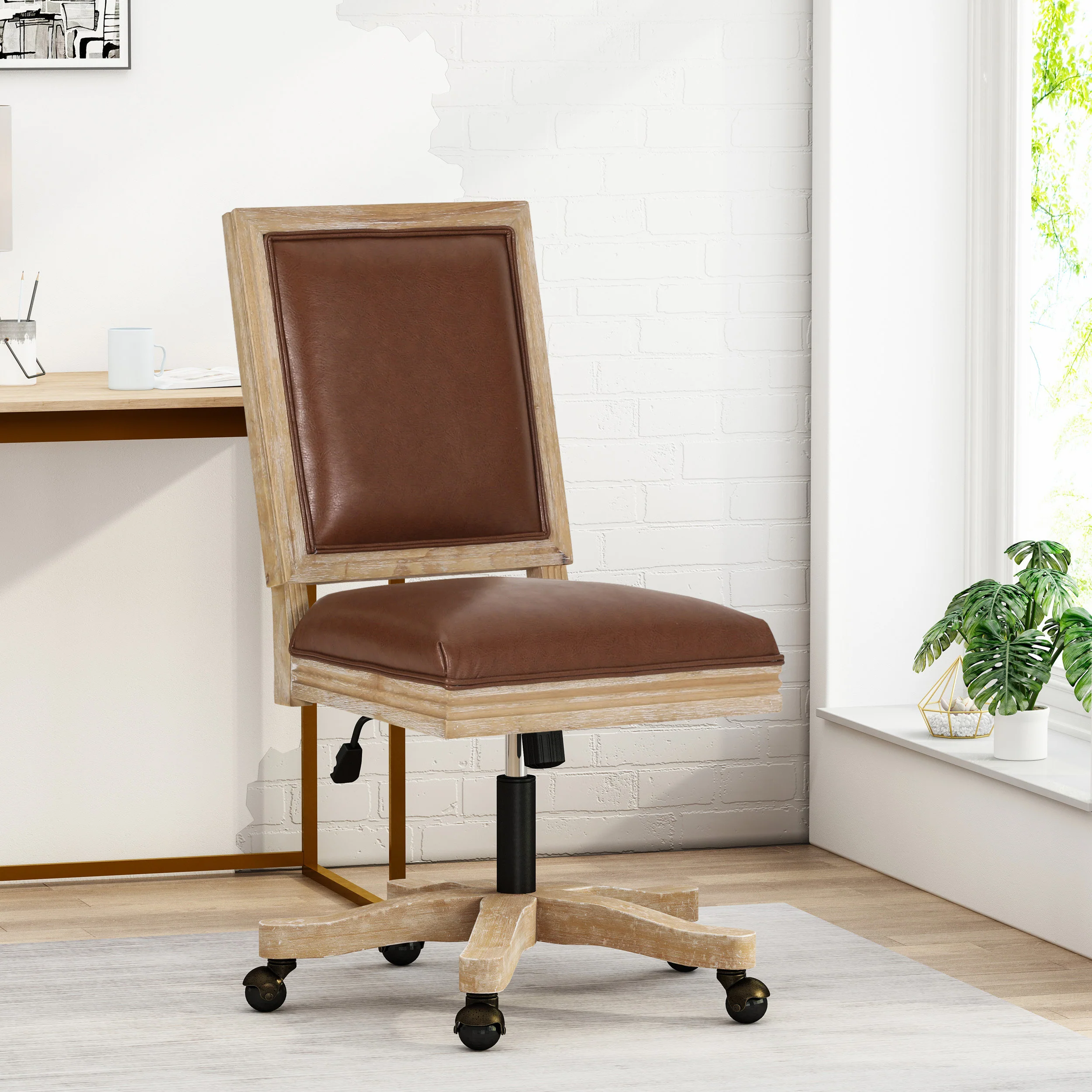 McGillen Rustic Upholstered Swivel Office Chair - furnishings